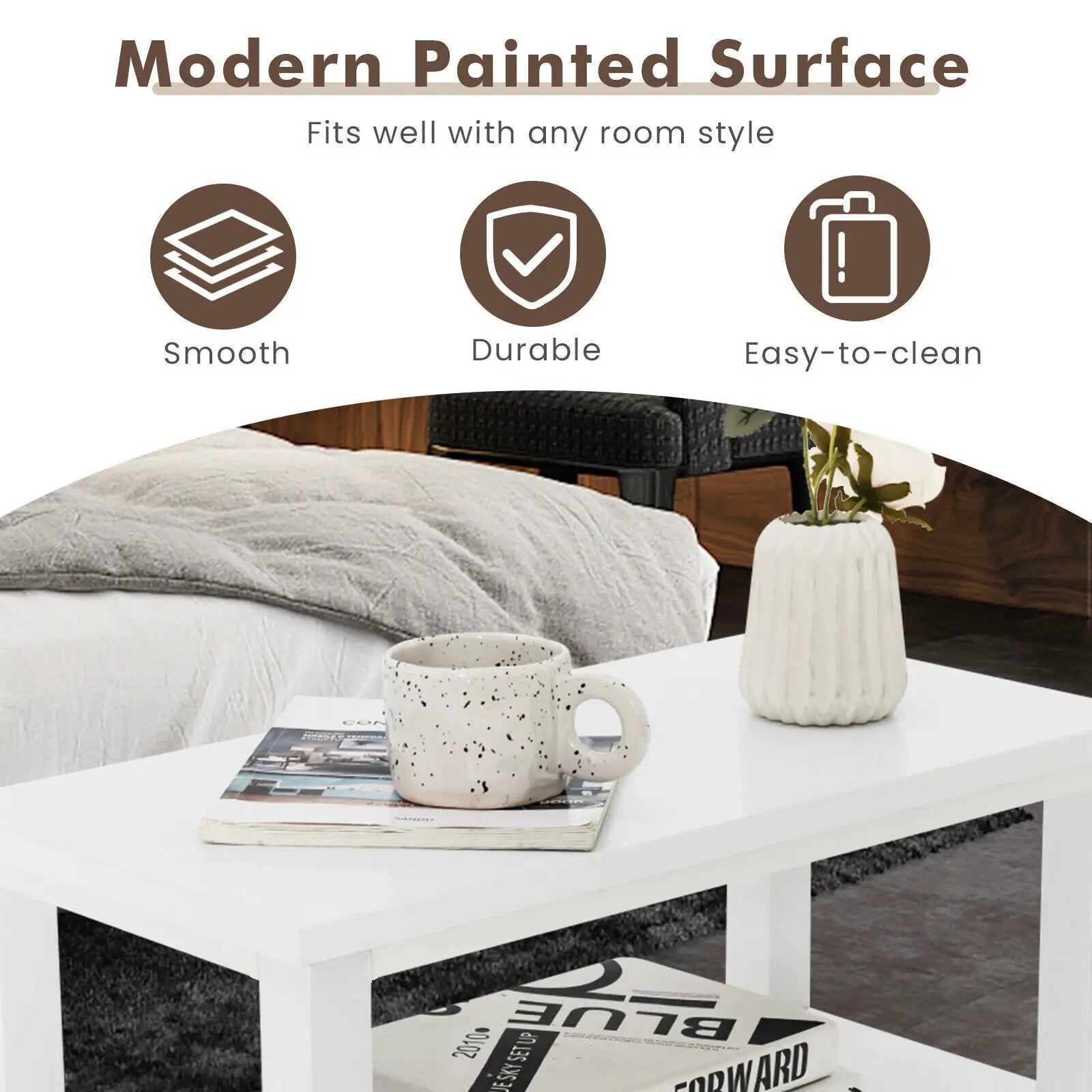 Set of 2 End Table Wooden with 2 Drawer & Shelf Bedside Table by DirectDeals