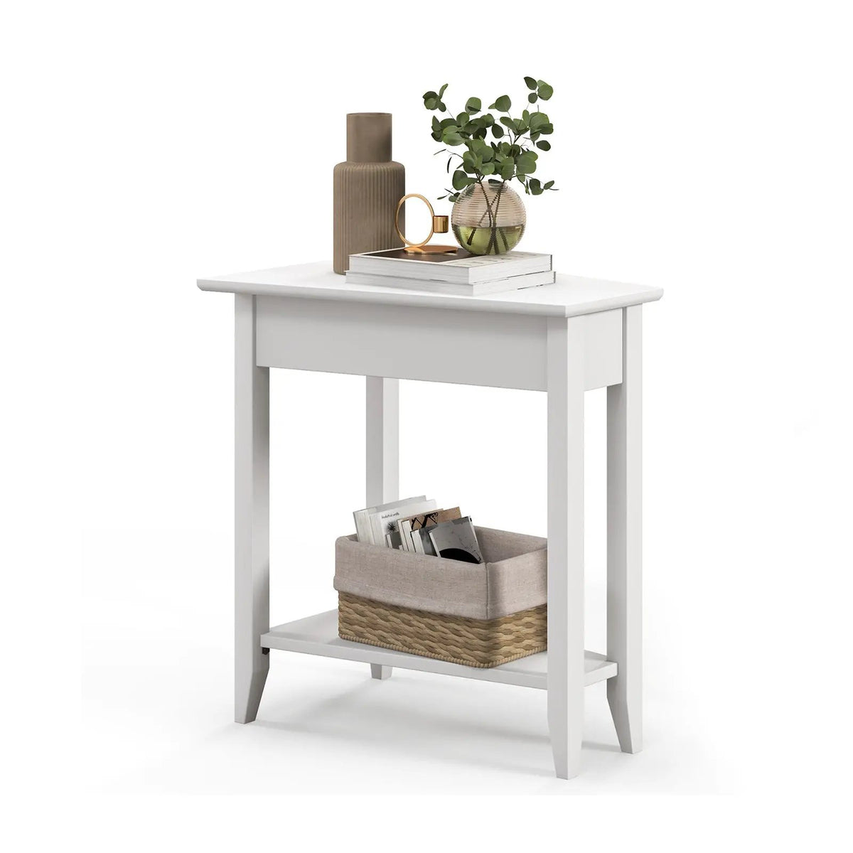 2-Tier Wedge Narrow End Table with Storage Shelf and Solid Wood Legs by DirectDeals