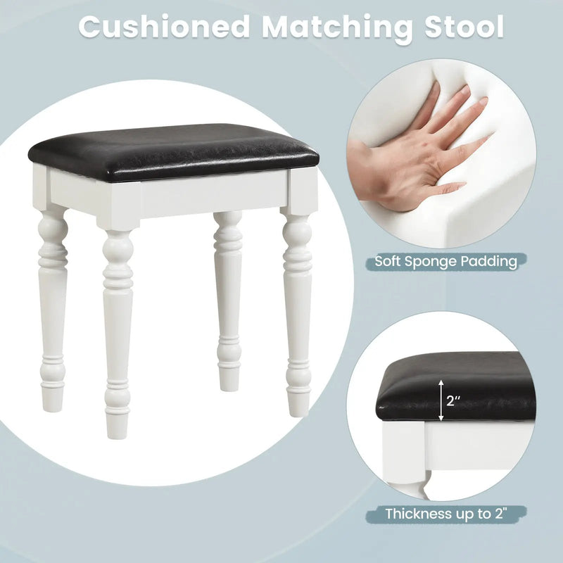Makeup Vanity Table and Stool Set with Detachable Mirror and 3 Drawers Storage by DirectDeals