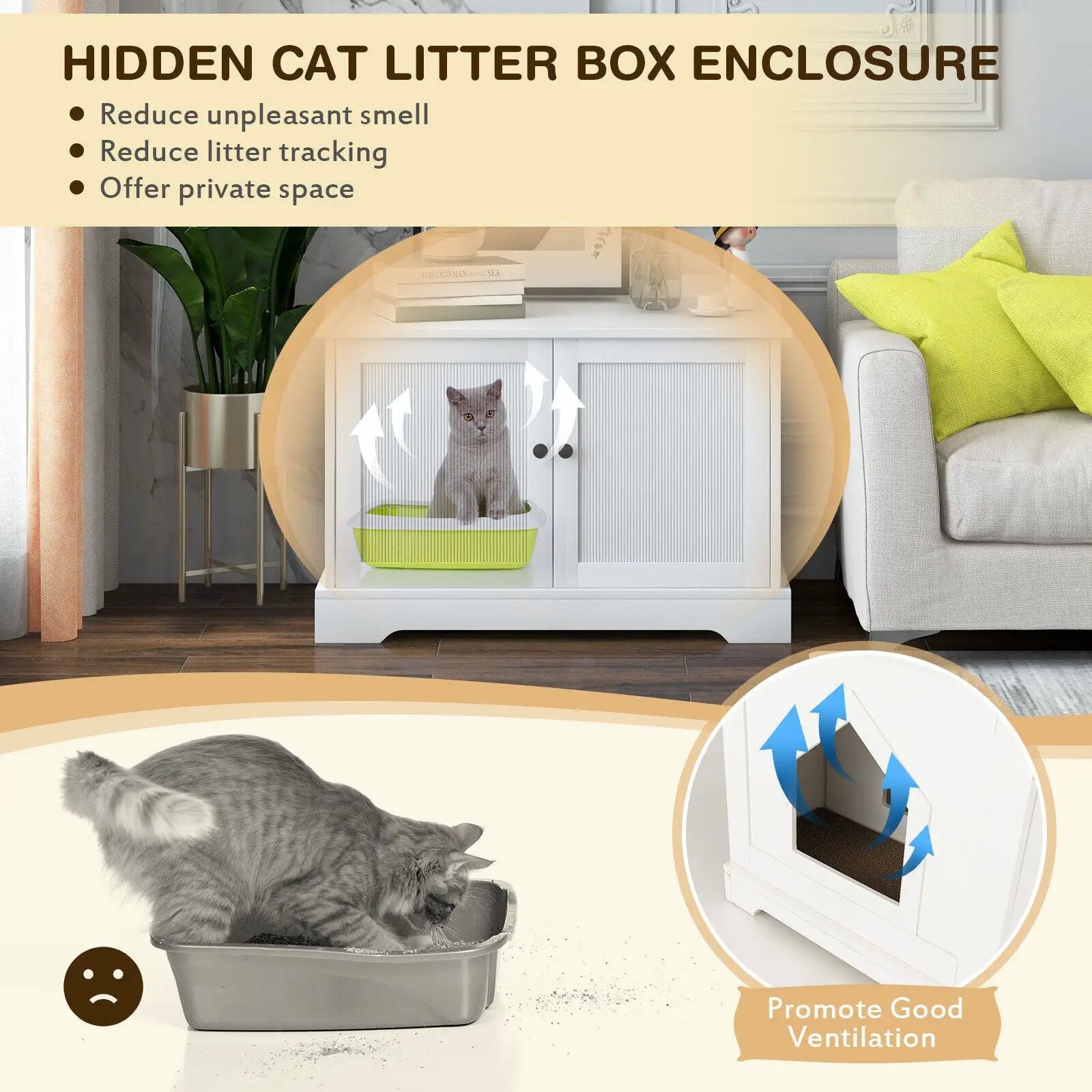 Wooden Cat House with Scratching Pad and Adjustable Divider-White by DirectDeals