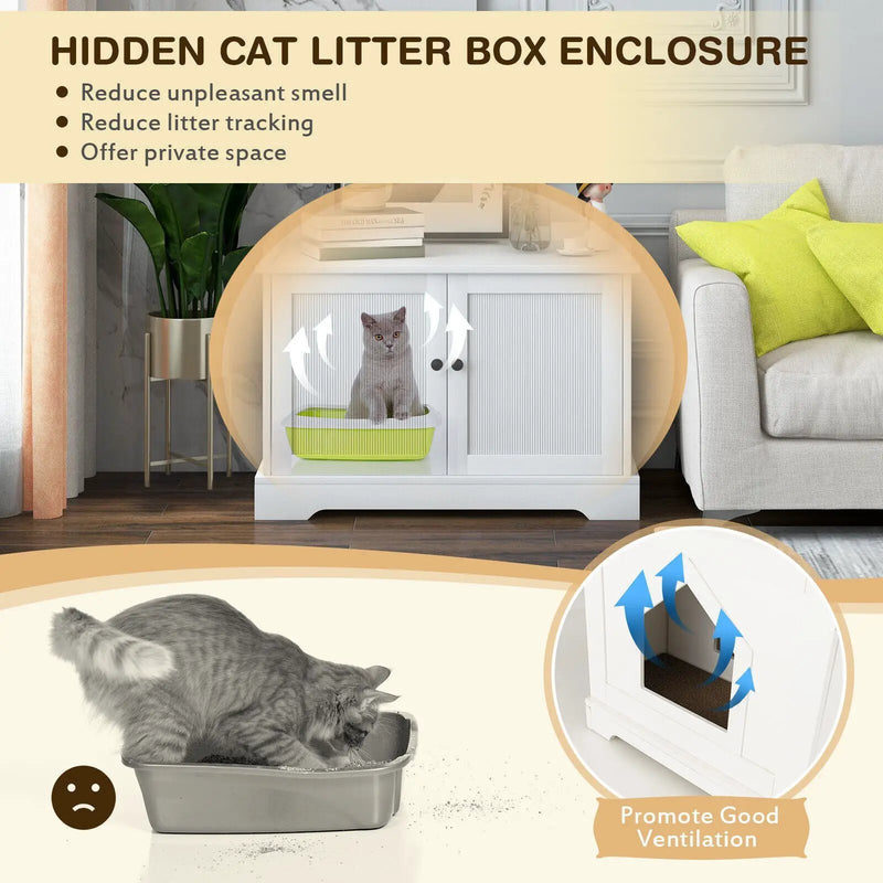 Wooden Cat House with Scratching Pad and Adjustable Divider-White by DirectDeals