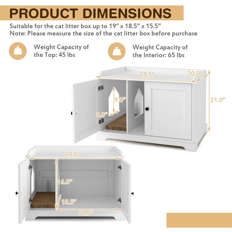 Wooden Cat House with Scratching Pad and Adjustable Divider-White by DirectDeals