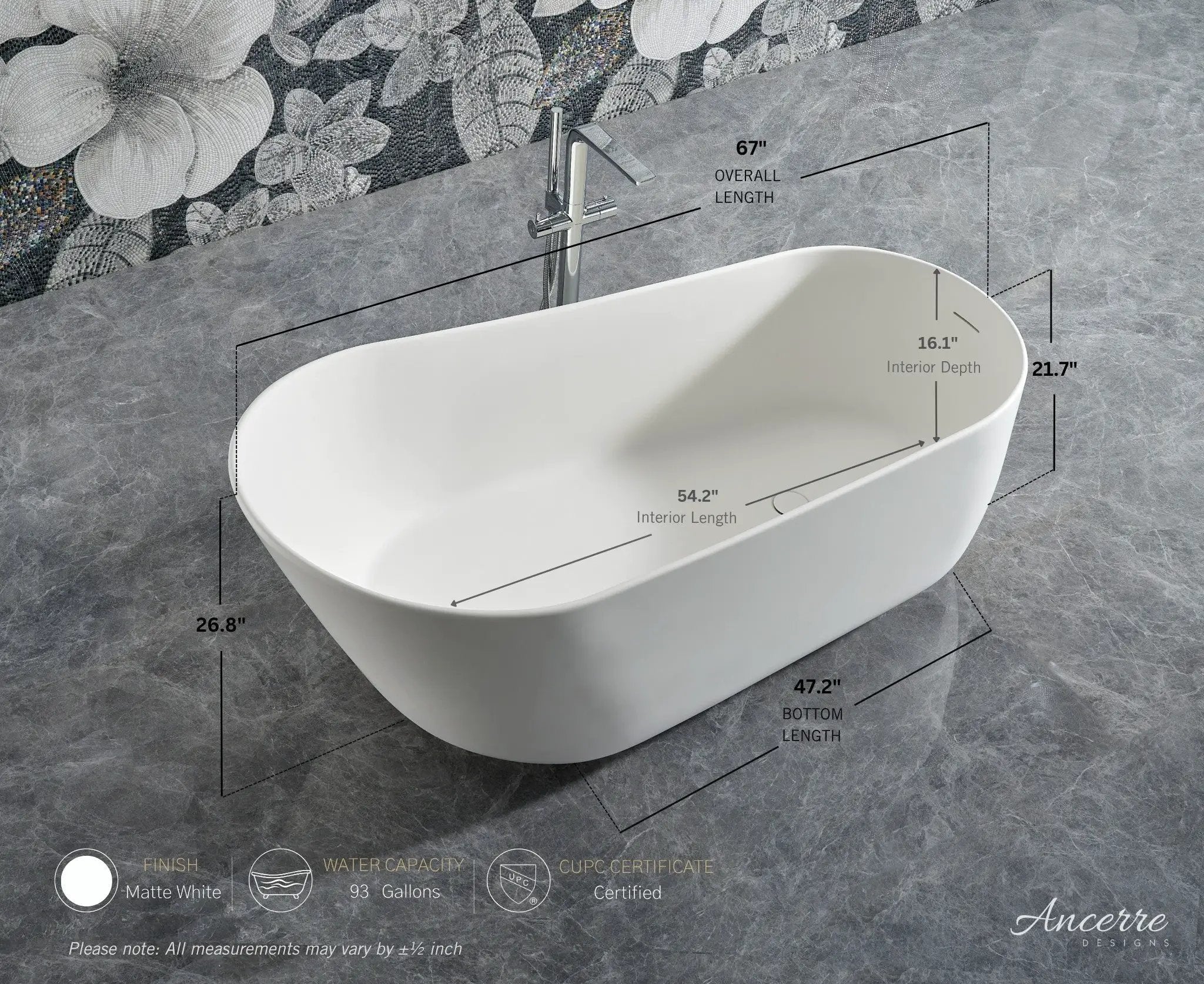 Whitmore Freestanding Solid Surface Bathtub by Ancerre Designs