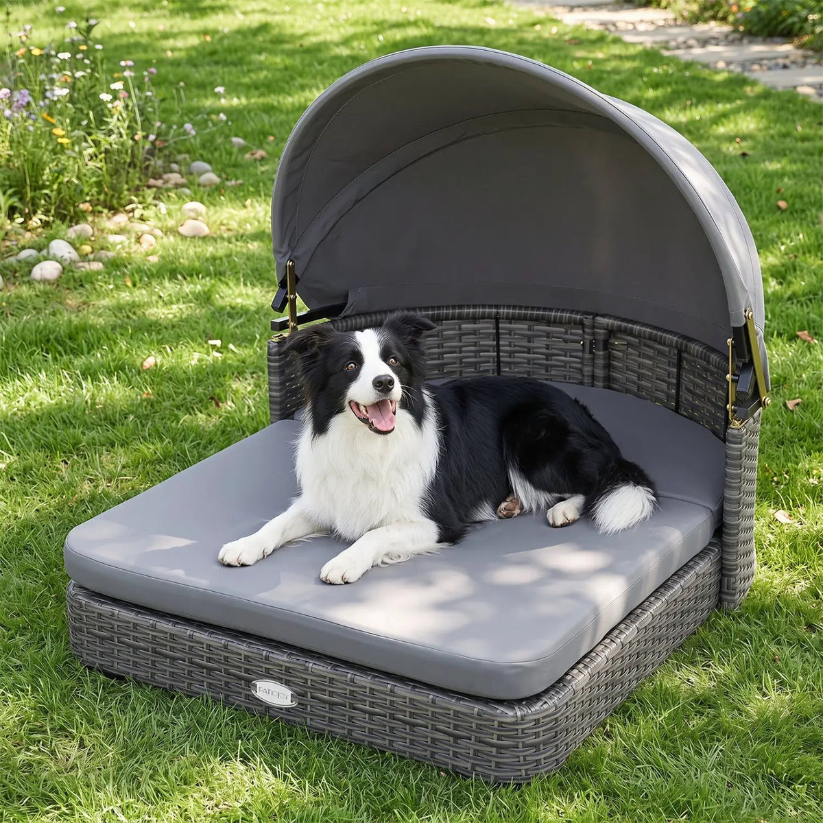 Wicker Dog House with Adjustable Canopy & Cushions by DirectDeals