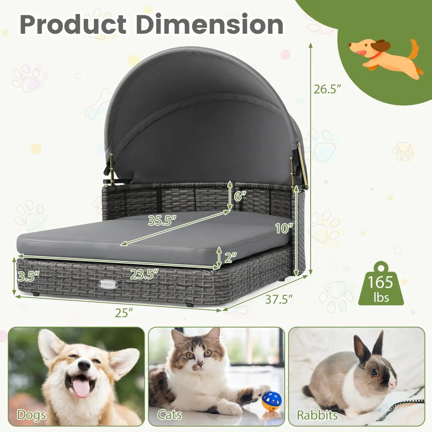 Wicker Dog House with Adjustable Canopy & Cushions by DirectDeals