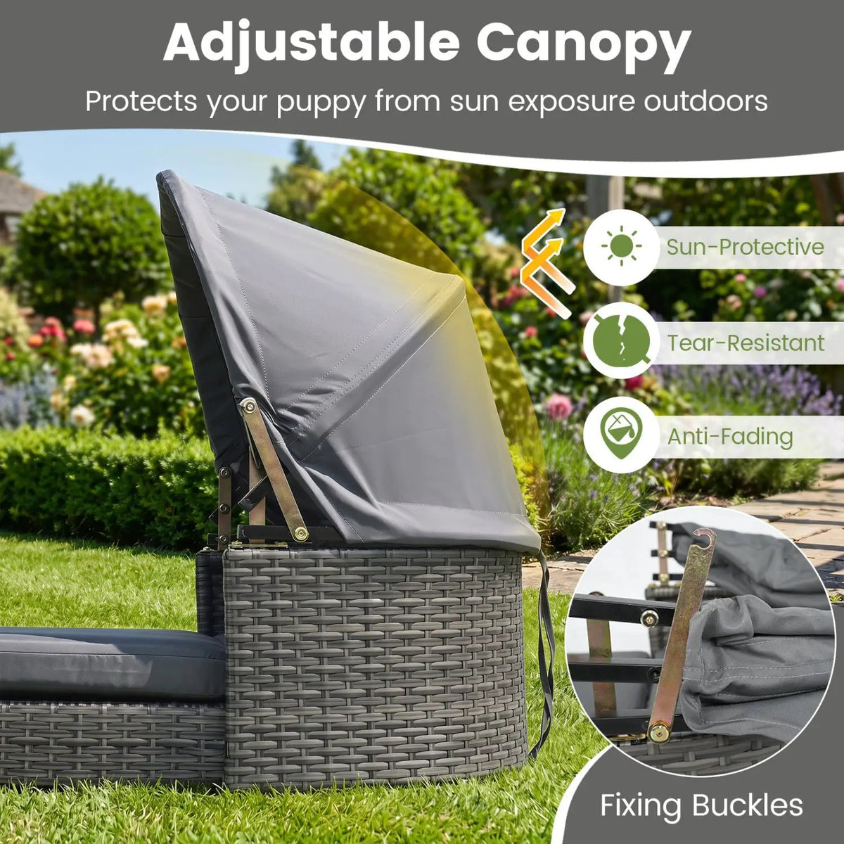 Wicker Dog House with Adjustable Canopy & Cushions by DirectDeals
