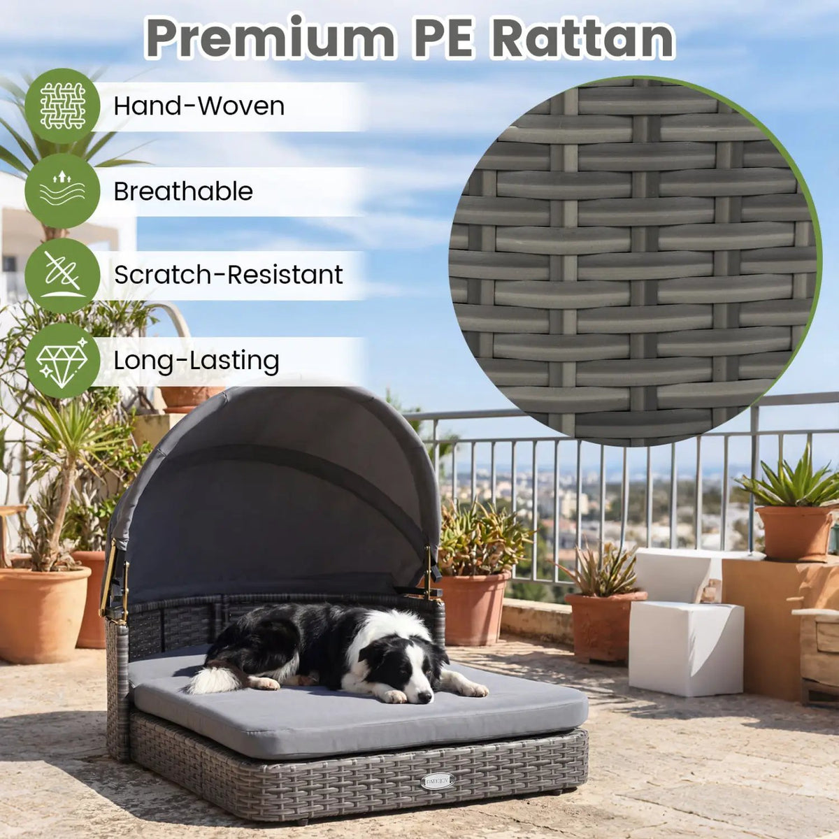 Wicker Dog House with Adjustable Canopy & Cushions by DirectDeals