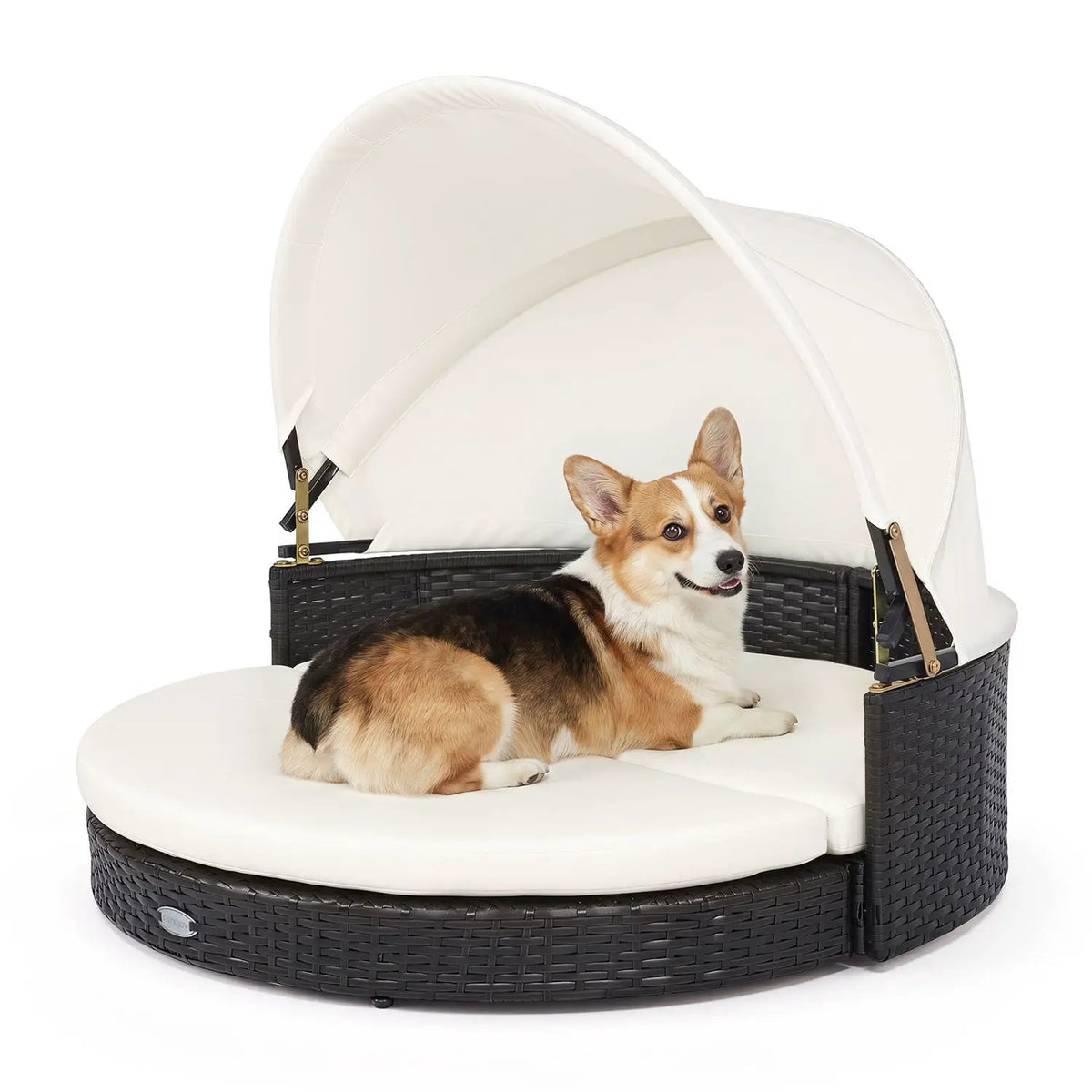 Wicker Dog House with Retractable Canopy & Cushion by DirectDeals