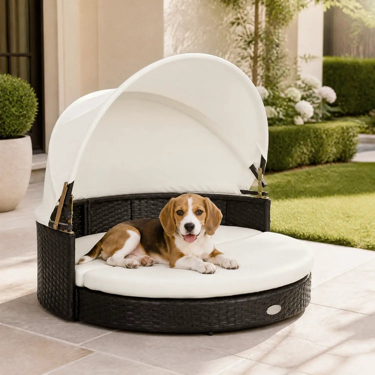Wicker Dog House with Retractable Canopy & Cushion by DirectDeals
