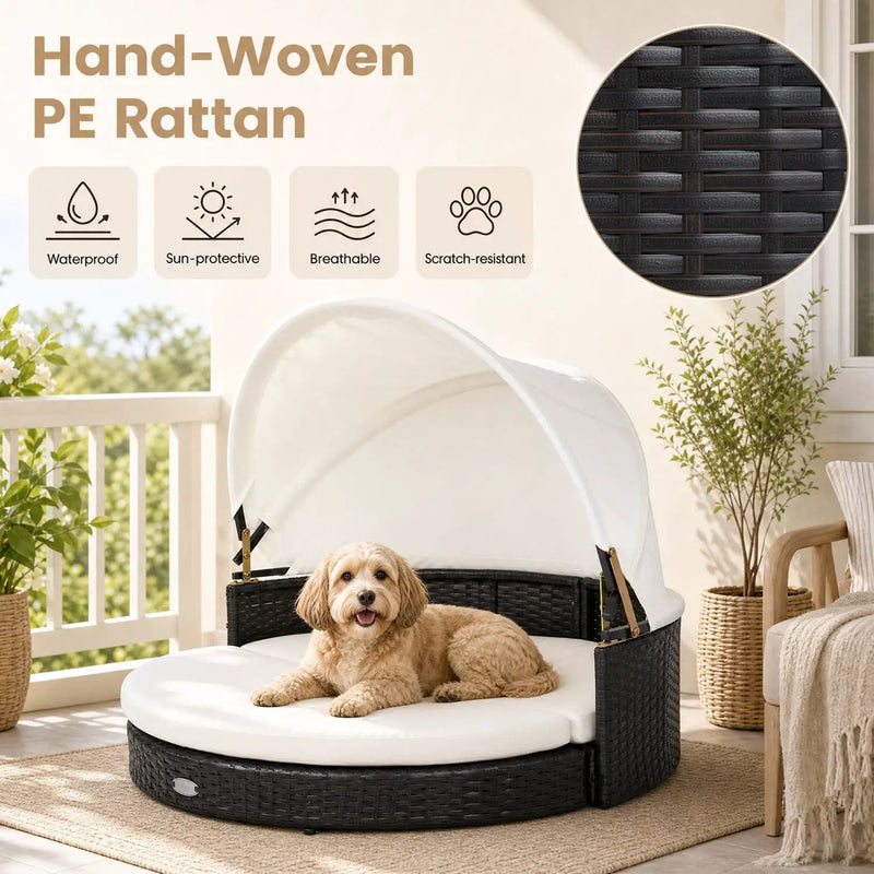 Wicker Dog House with Retractable Canopy & Cushion by DirectDeals