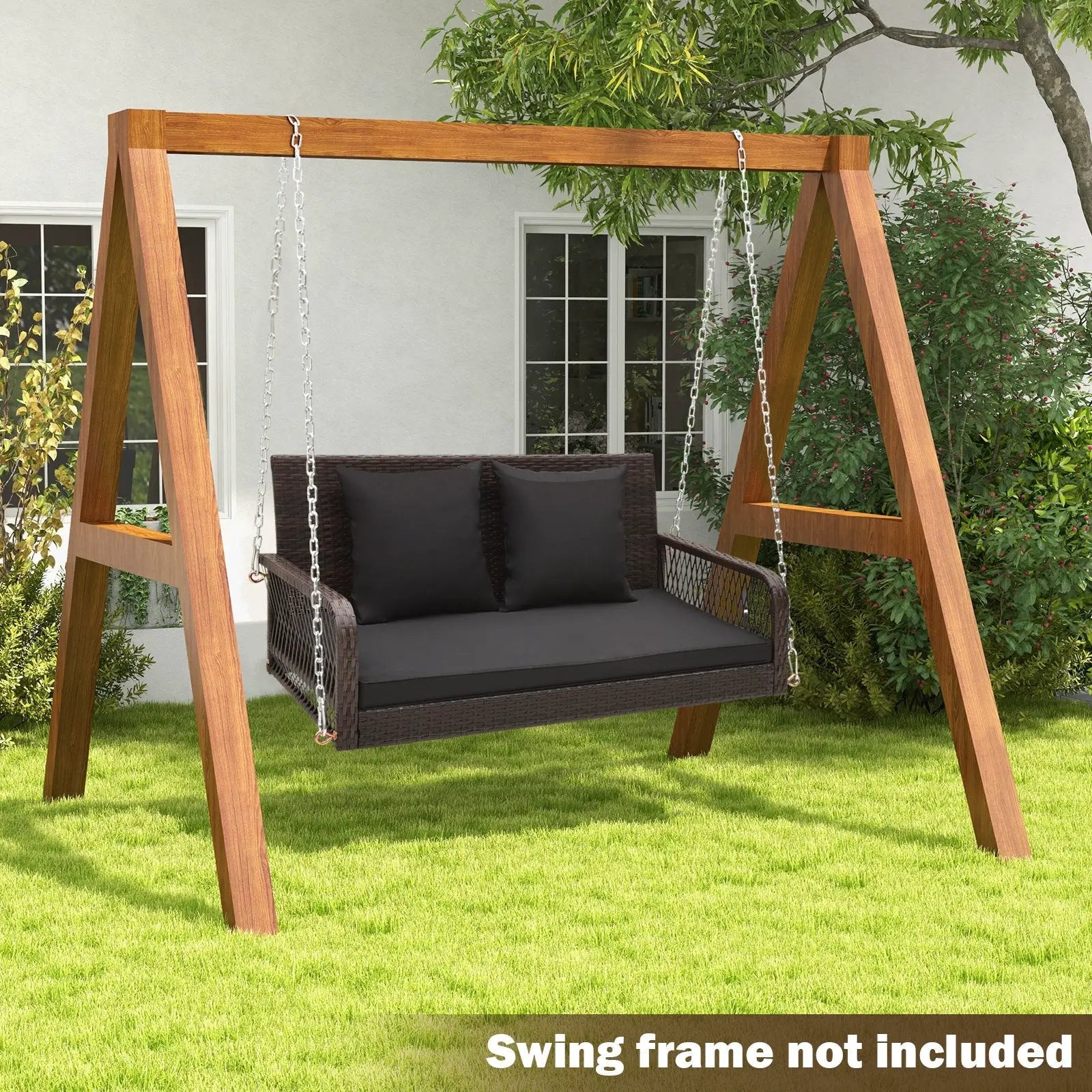 2-Person Outdoor Wicker Porch Swing with Seat and Back Cushions by DirectDeals