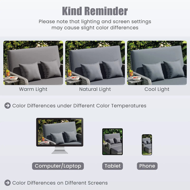 Patio Wicker Loveseat Sofa with Multipurpose Ottoman and Retractable Side Tray by DirectDeals