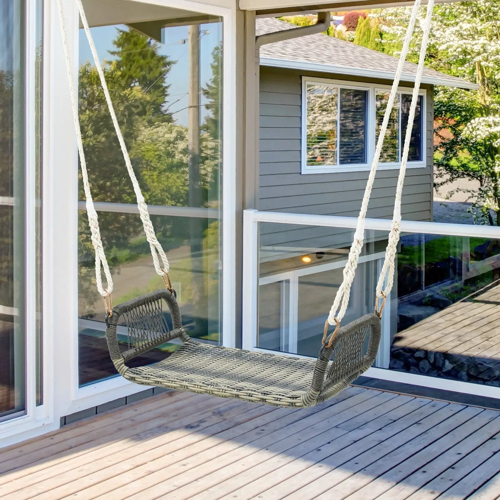 Wicker Porch Swing Seat with Cozy Armrests by DirectDeals