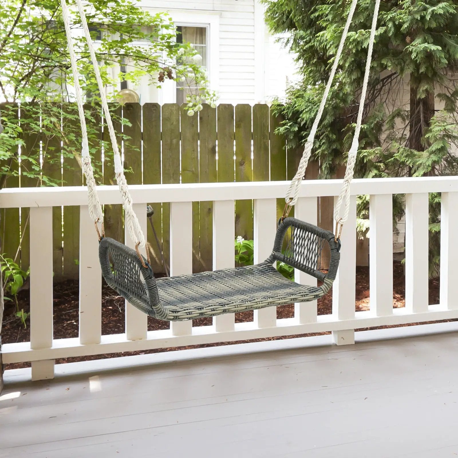 Wicker Porch Swing Seat with Cozy Armrests by DirectDeals