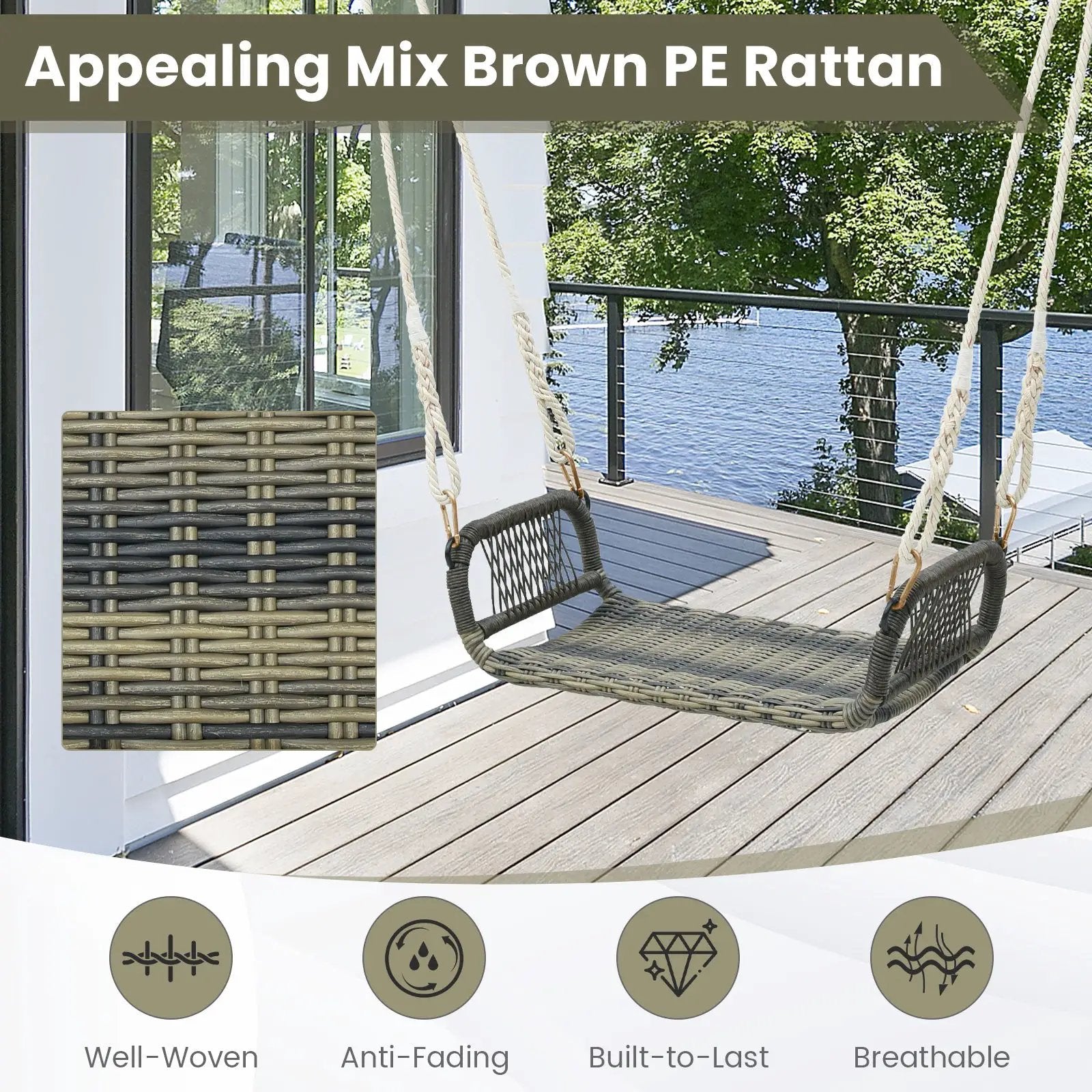 Wicker Porch Swing Seat with Cozy Armrests by DirectDeals