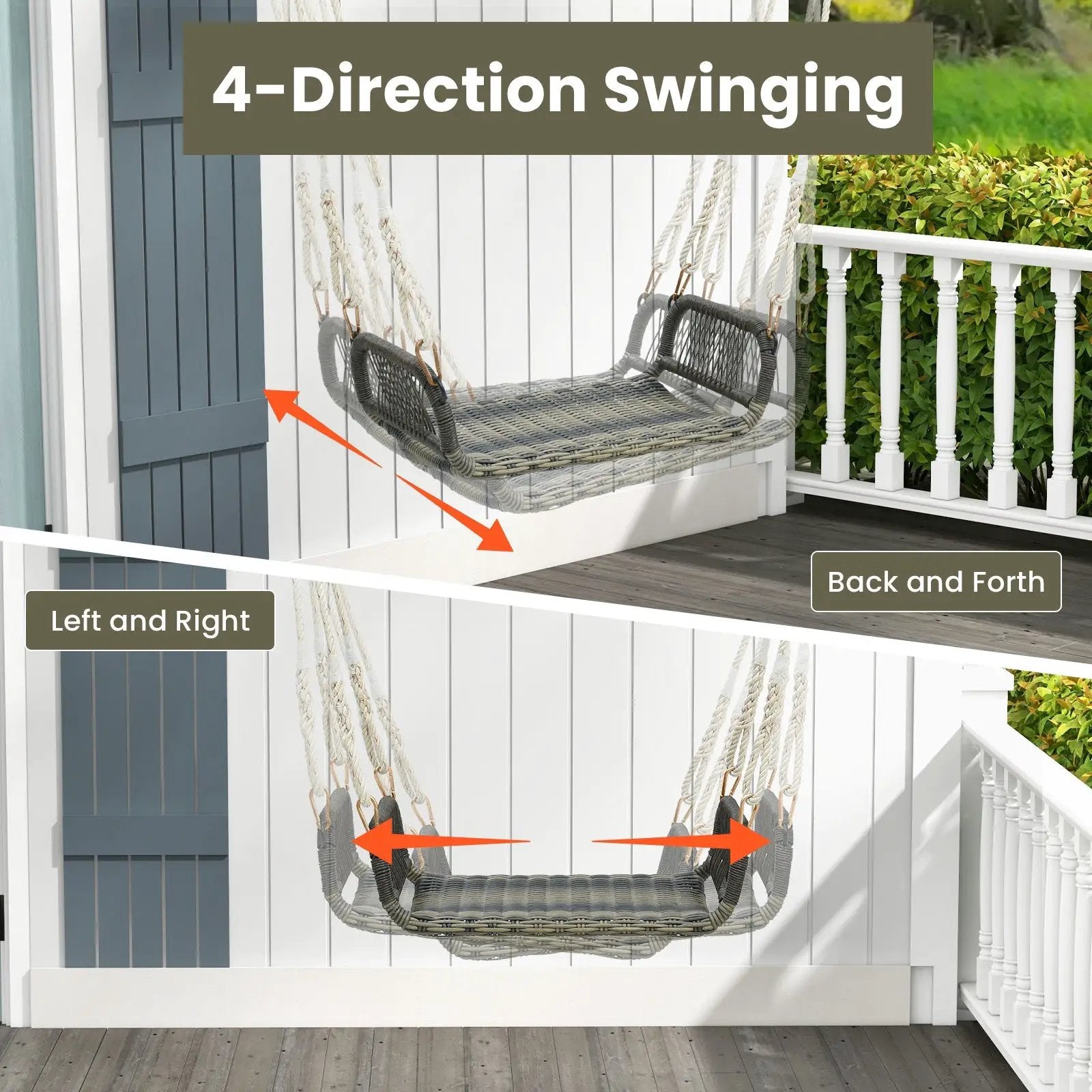 Wicker Porch Swing Seat with Cozy Armrests by DirectDeals