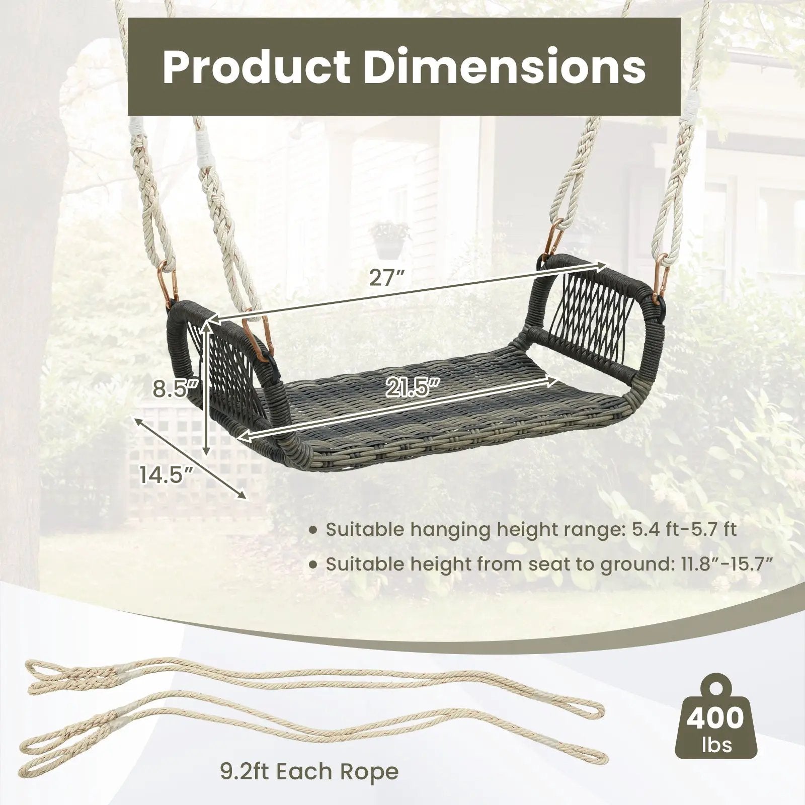 Wicker Porch Swing Seat with Cozy Armrests by DirectDeals