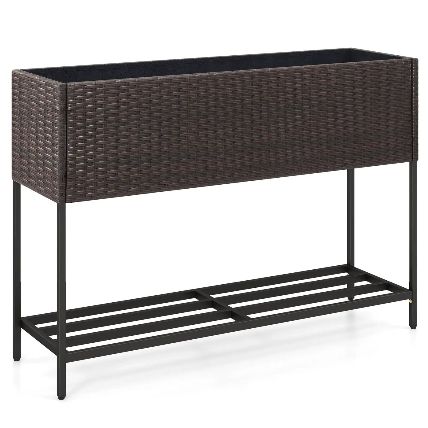 Wicker Raised Garden Bed with Storage Shelf and Drainage Gaps for Flowers by DirectDeals