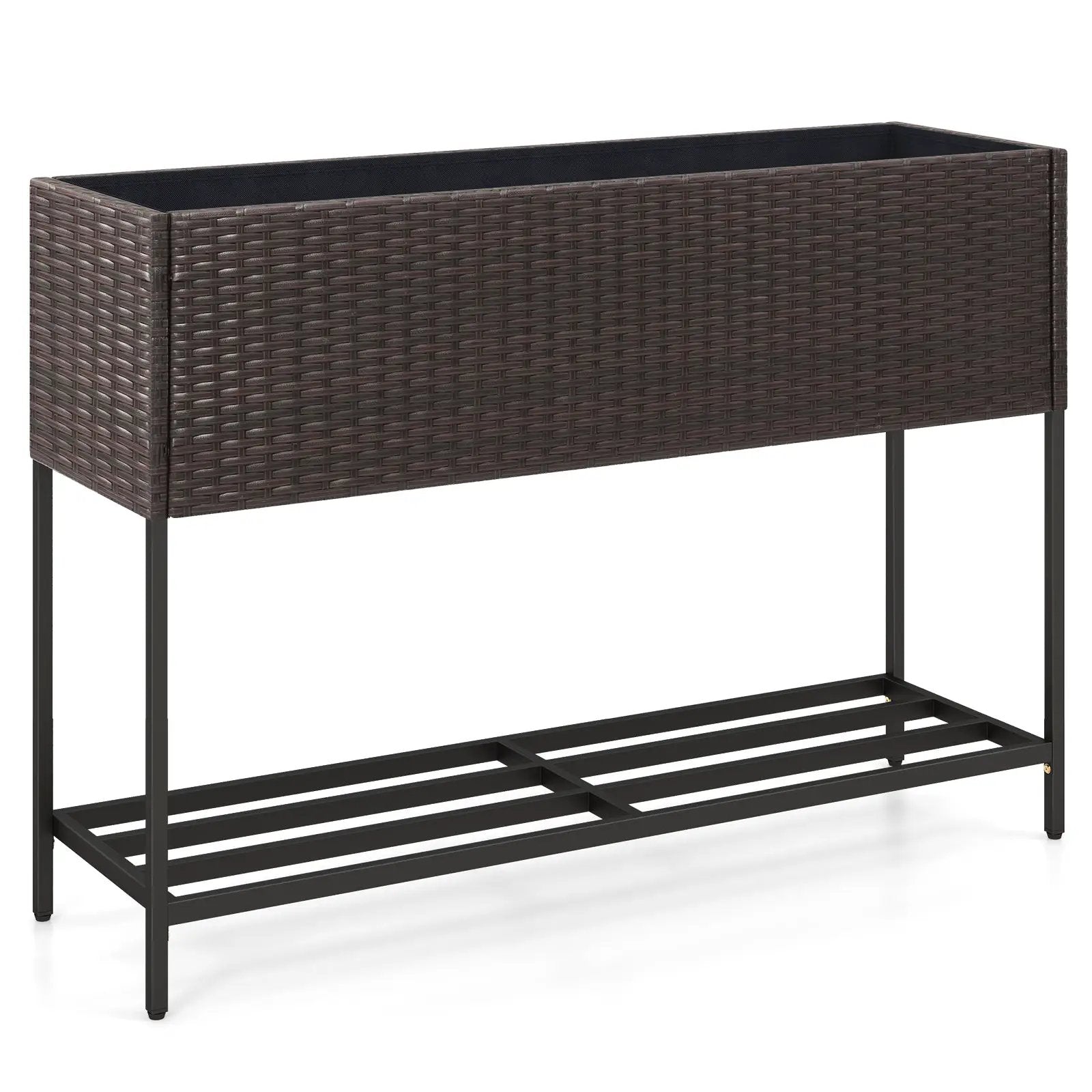 Wicker Raised Garden Bed with Storage Shelf and Drainage Gaps for Flowers by DirectDeals
