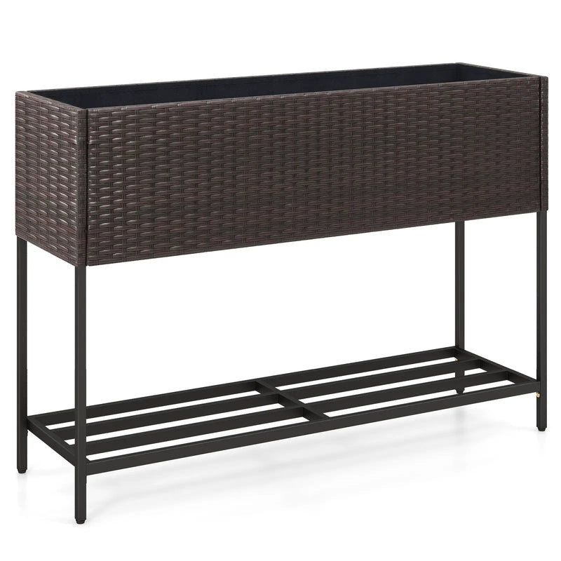 Wicker Raised Garden Bed with Storage Shelf and Drainage Gaps for Flowers by DirectDeals