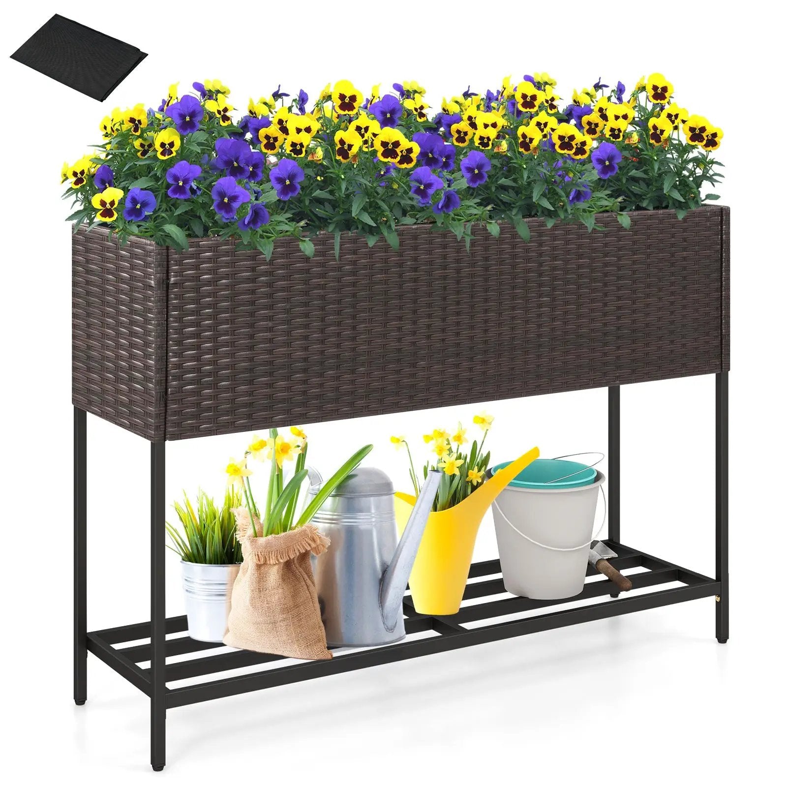 Wicker Raised Garden Bed with Storage Shelf and Drainage Gaps for Flowers by DirectDeals