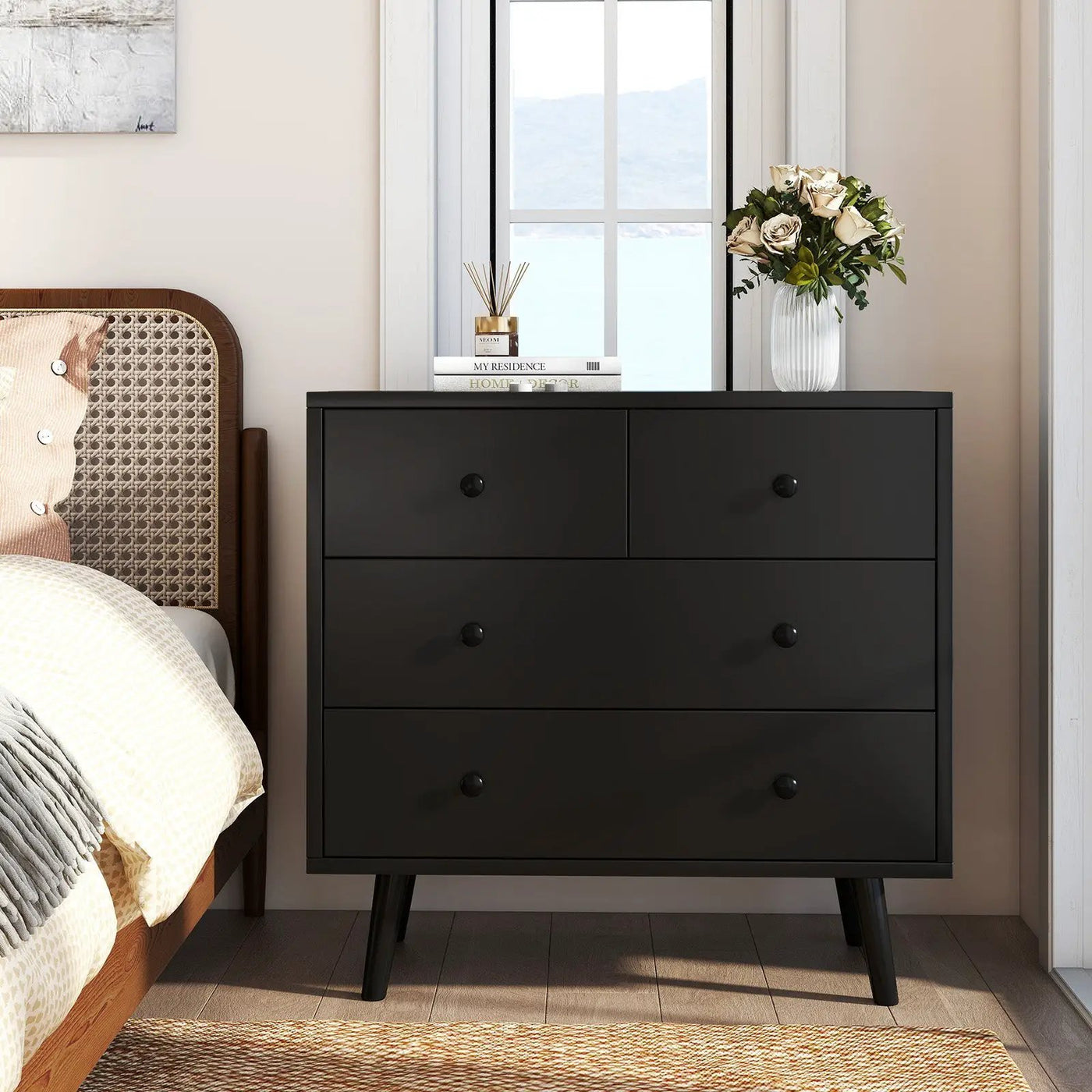 Wide Wooden Dresser with 4 Drawers for Bedroom Living Room by DirectDeals