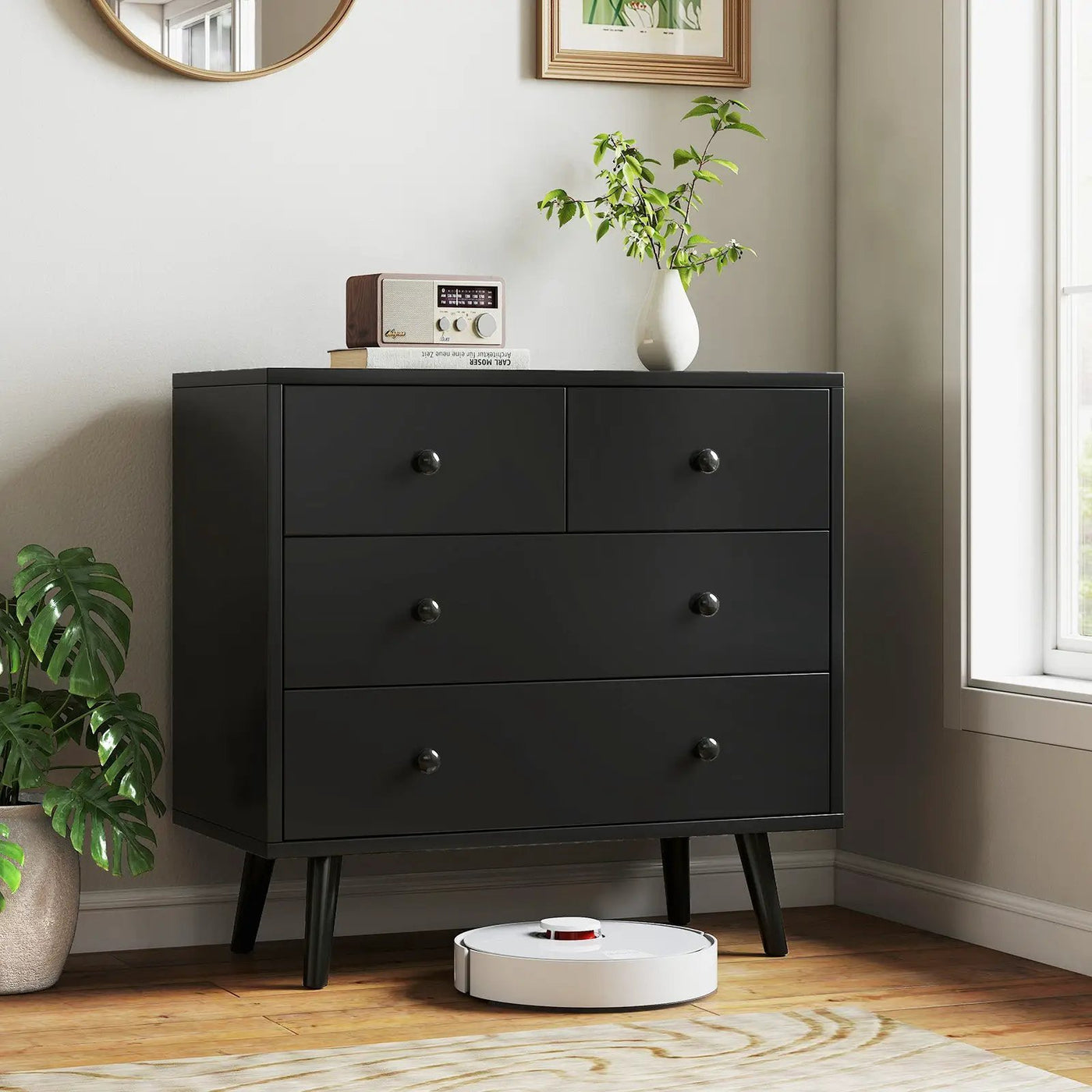Wide Wooden Dresser with 4 Drawers for Bedroom Living Room by DirectDeals