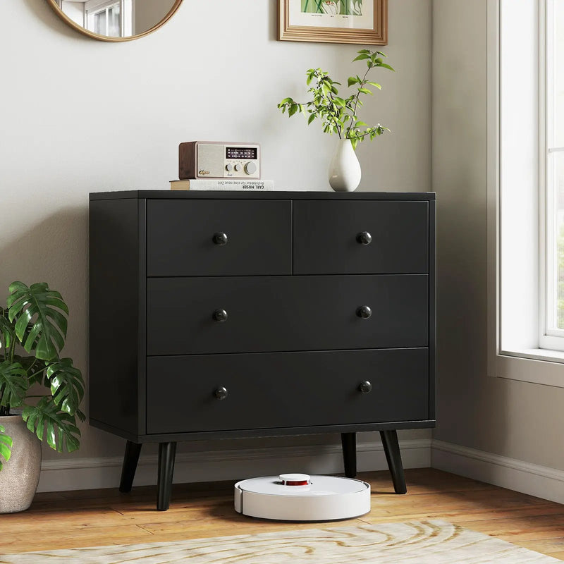 Wide Wooden Dresser with 4 Drawers for Bedroom Living Room by DirectDeals