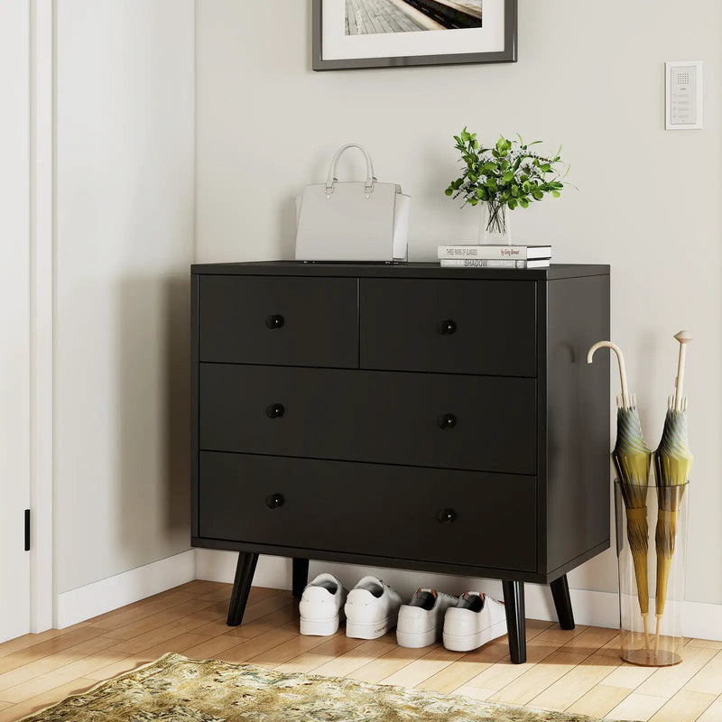 Wide Wooden Dresser with 4 Drawers for Bedroom Living Room by DirectDeals