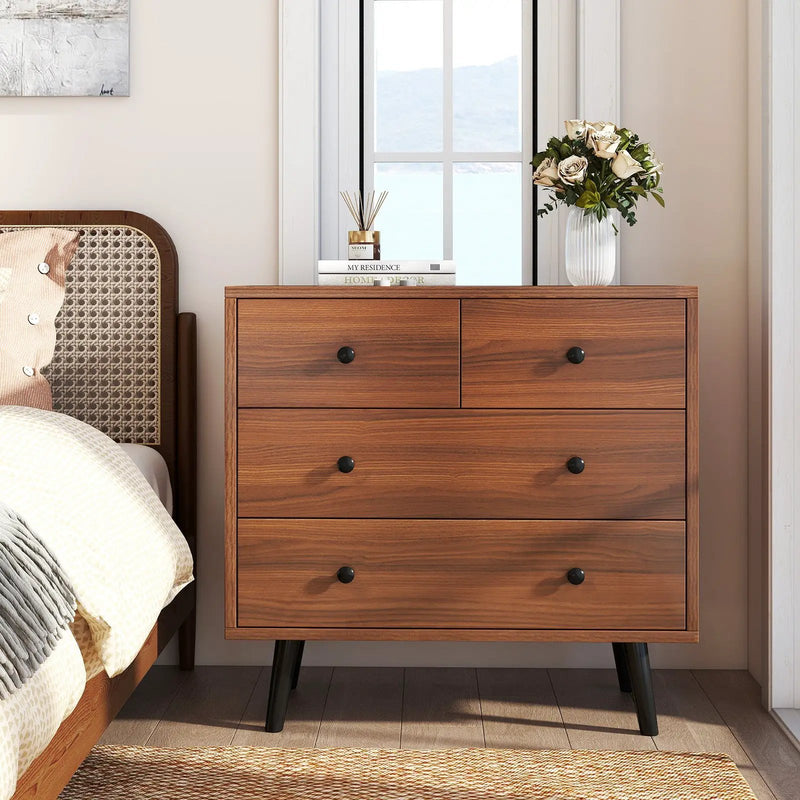 Wide Wooden Dresser with 4 Drawers for Bedroom Living Room by DirectDeals