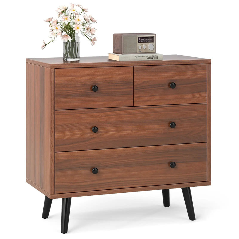 Wide Wooden Dresser with 4 Drawers for Bedroom Living Room by DirectDeals