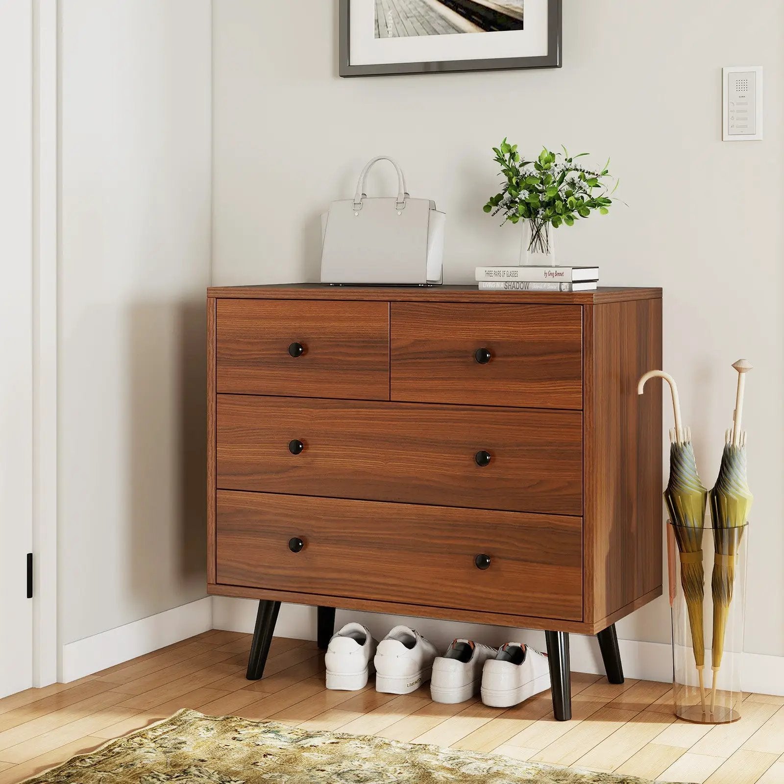Wide Wooden Dresser with 4 Drawers for Bedroom Living Room by DirectDeals