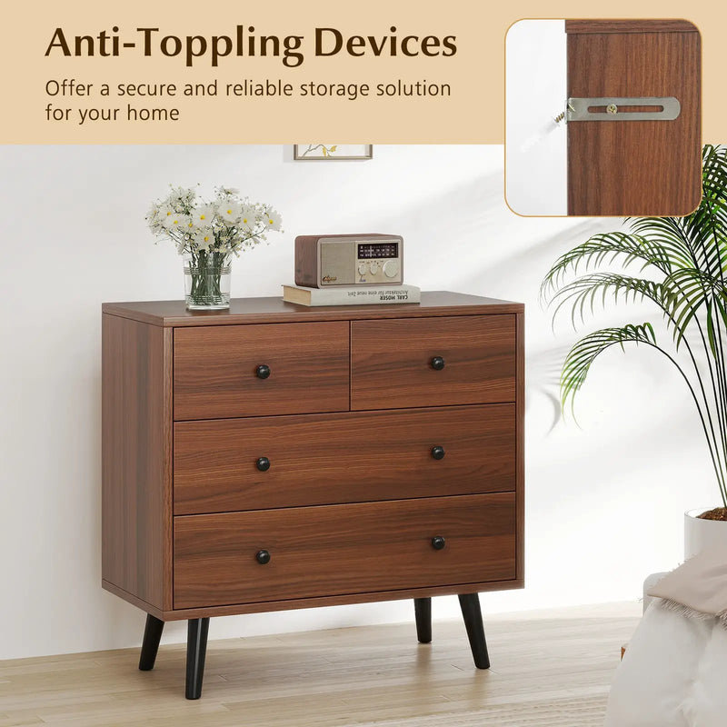 Wide Wooden Dresser with 4 Drawers for Bedroom Living Room by DirectDeals