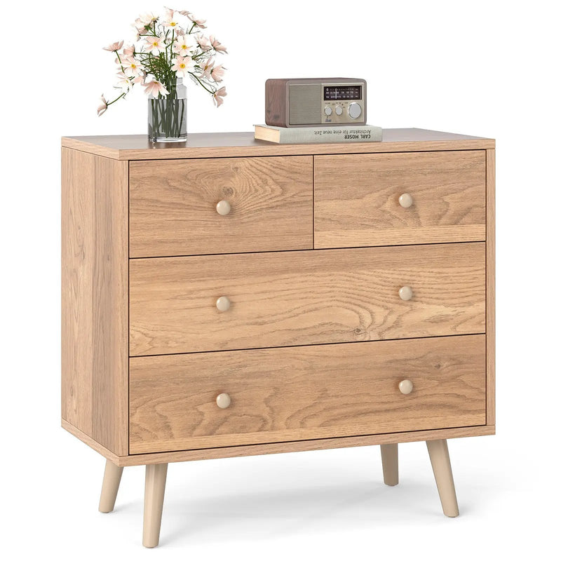 Wide Wooden Dresser with 4 Drawers for Bedroom Living Room by DirectDeals