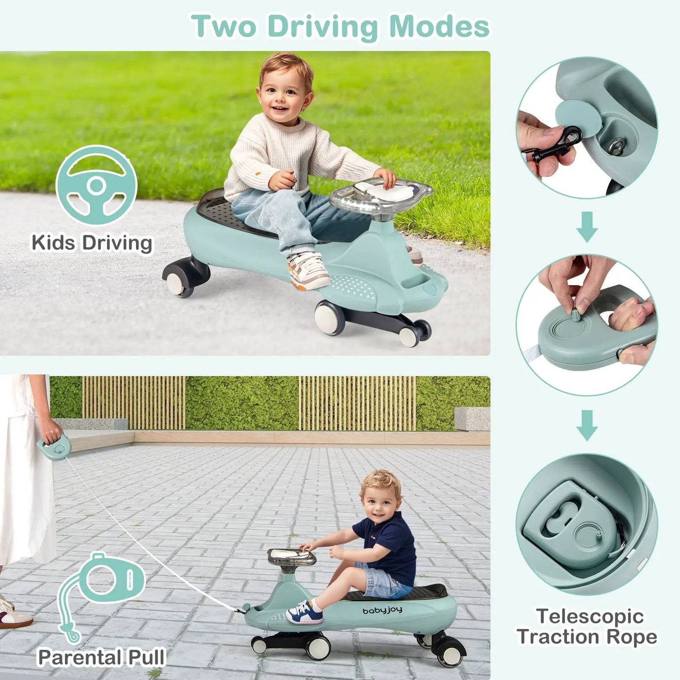 Wiggle Car with Hauling Rope Ride on Toy with Under-Seat Storage by DirectDeals
