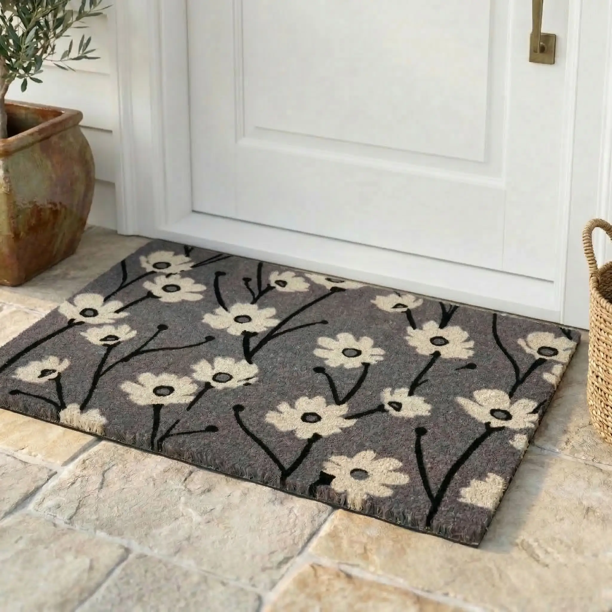 Wild Flowers - Gray Coir Doormat by Fab Habitat