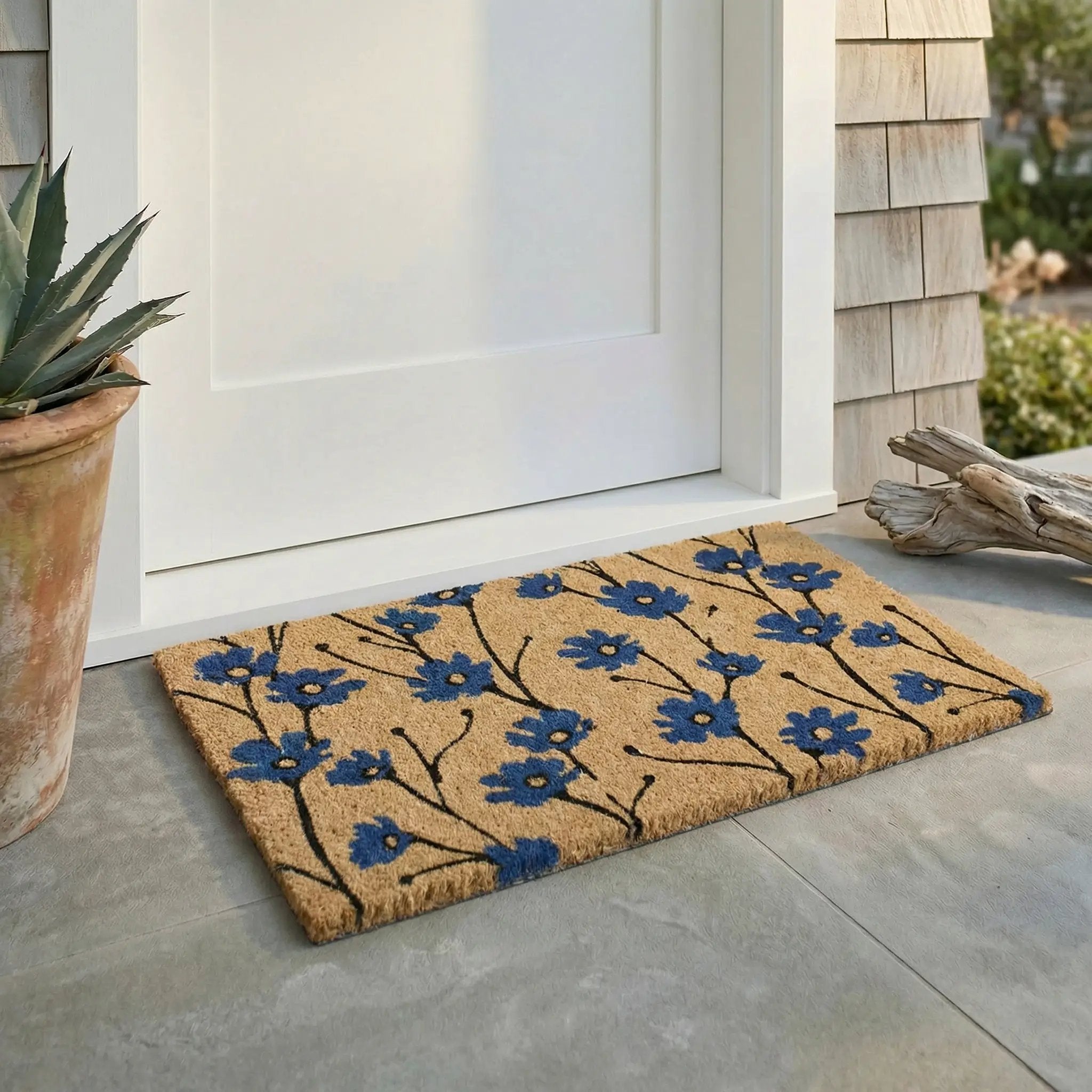 Wild Flowers - Blue Coir Doormat by Fab Habitat