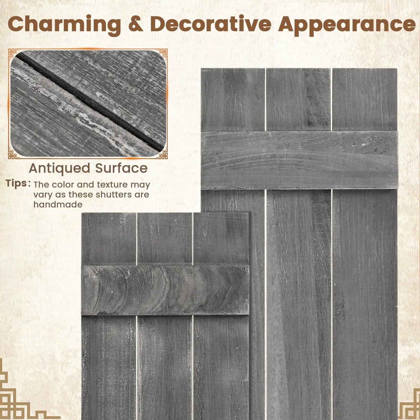 36 x 11 Inch Farmhouse Paulownia Wood Window Shutters Set of 2 for Windows by DirectDeals