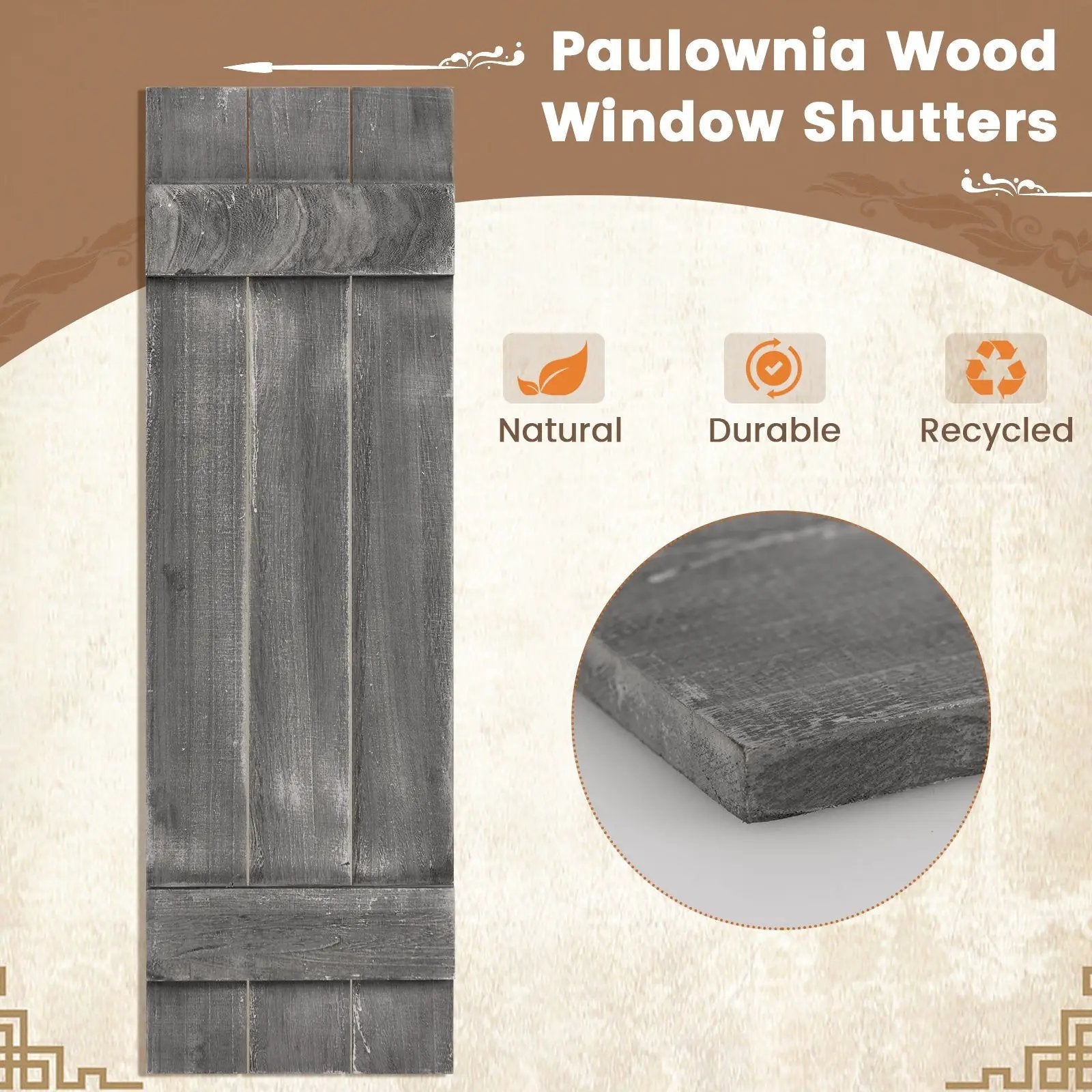 36 x 11 Inch Farmhouse Paulownia Wood Window Shutters Set of 2 for Windows by DirectDeals