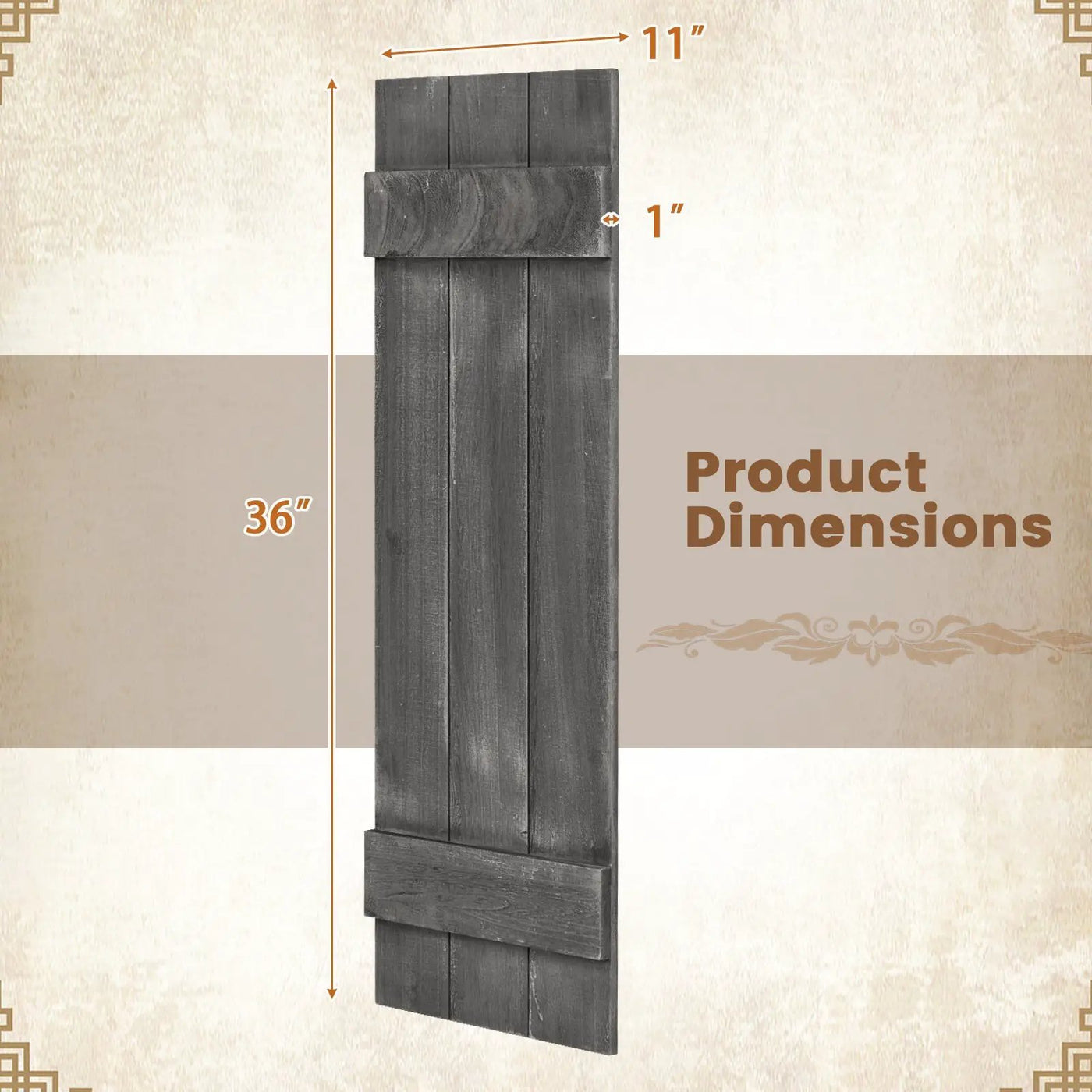 36 x 11 Inch Farmhouse Paulownia Wood Window Shutters Set of 2 for Windows by DirectDeals