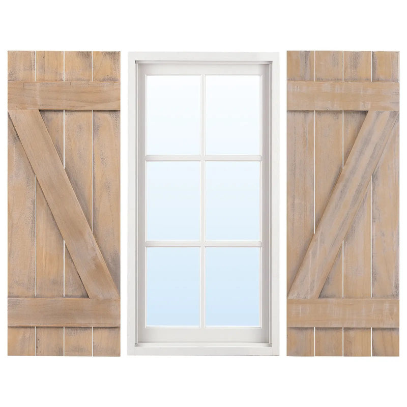 36 x 13 Inch Farmhouse Paulownia Wood Window Shutters Set of 2 for Windows by DirectDeals