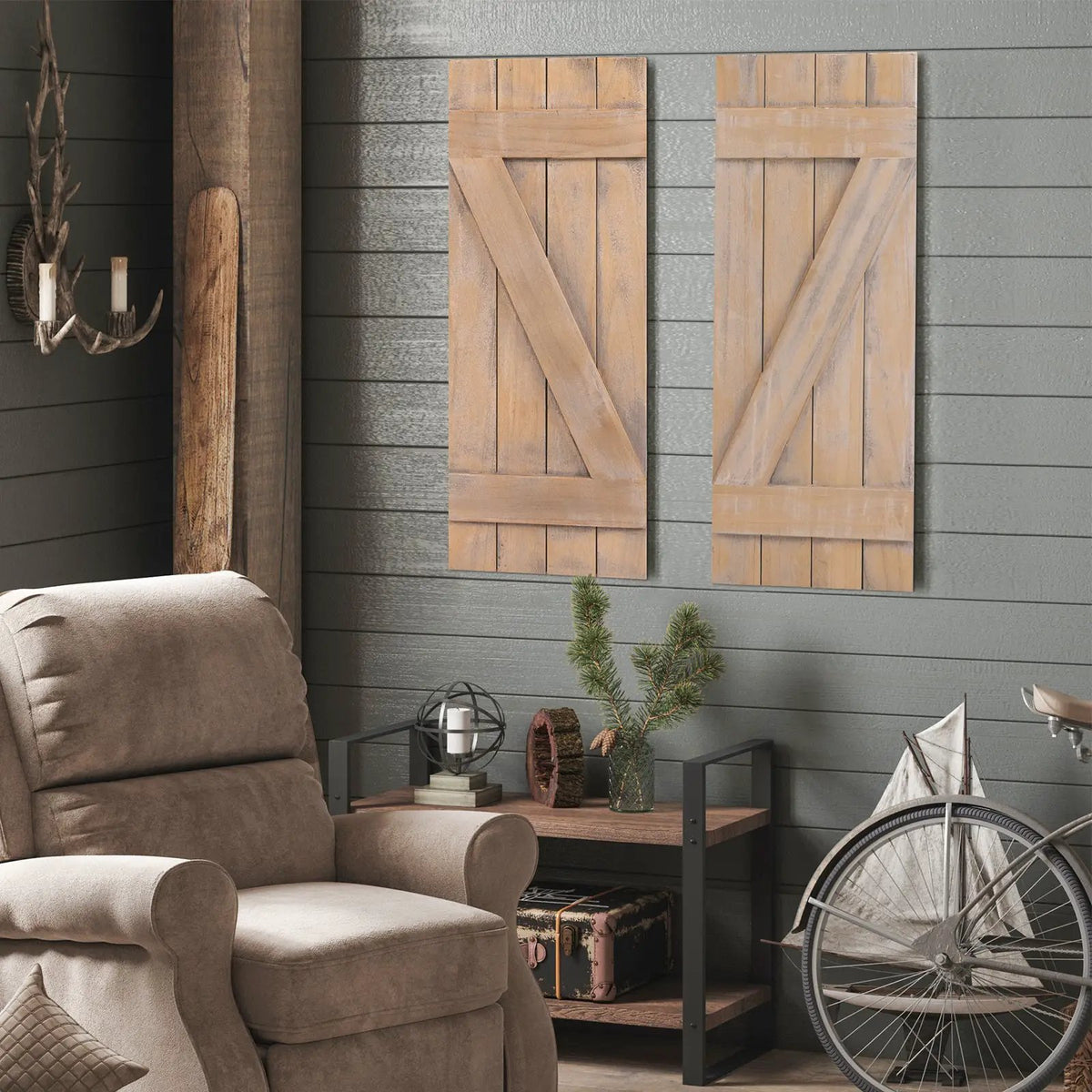 36 x 13 Inch Farmhouse Paulownia Wood Window Shutters Set of 2 for Windows by DirectDeals