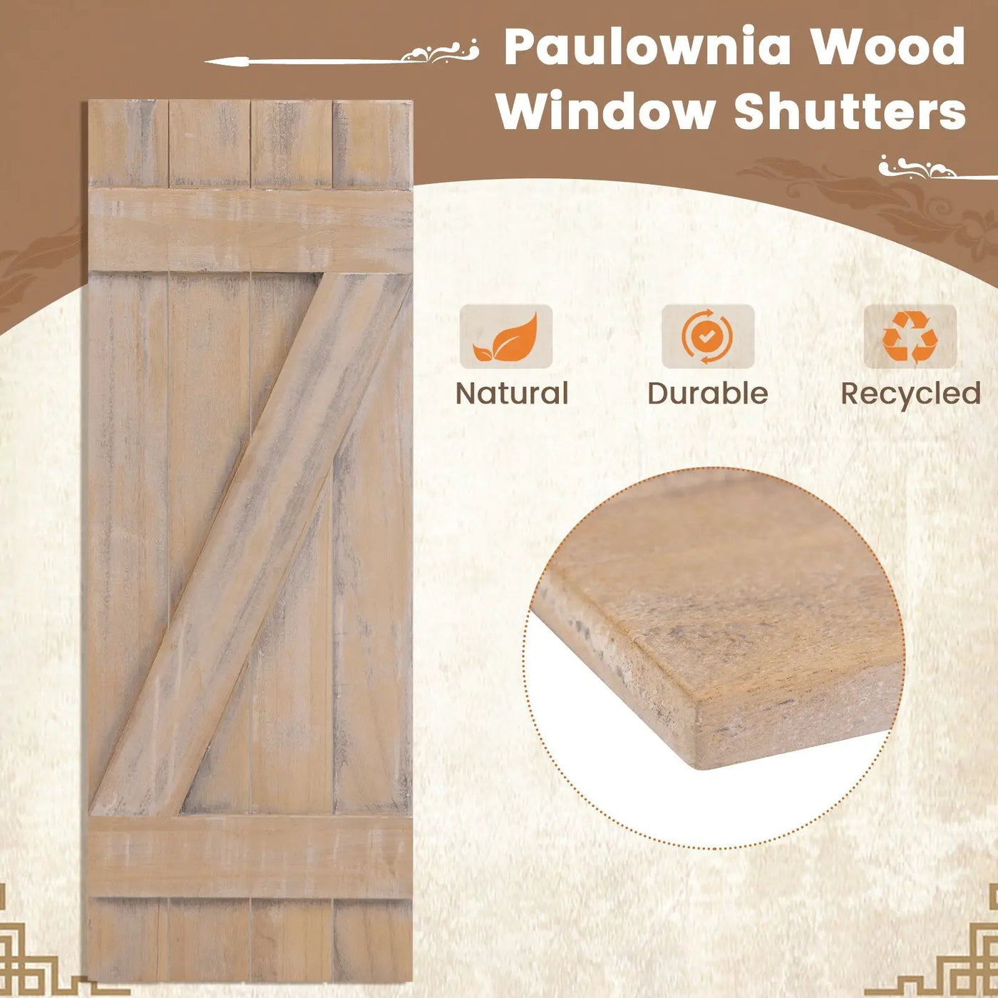 36 x 13 Inch Farmhouse Paulownia Wood Window Shutters Set of 2 for Windows by DirectDeals