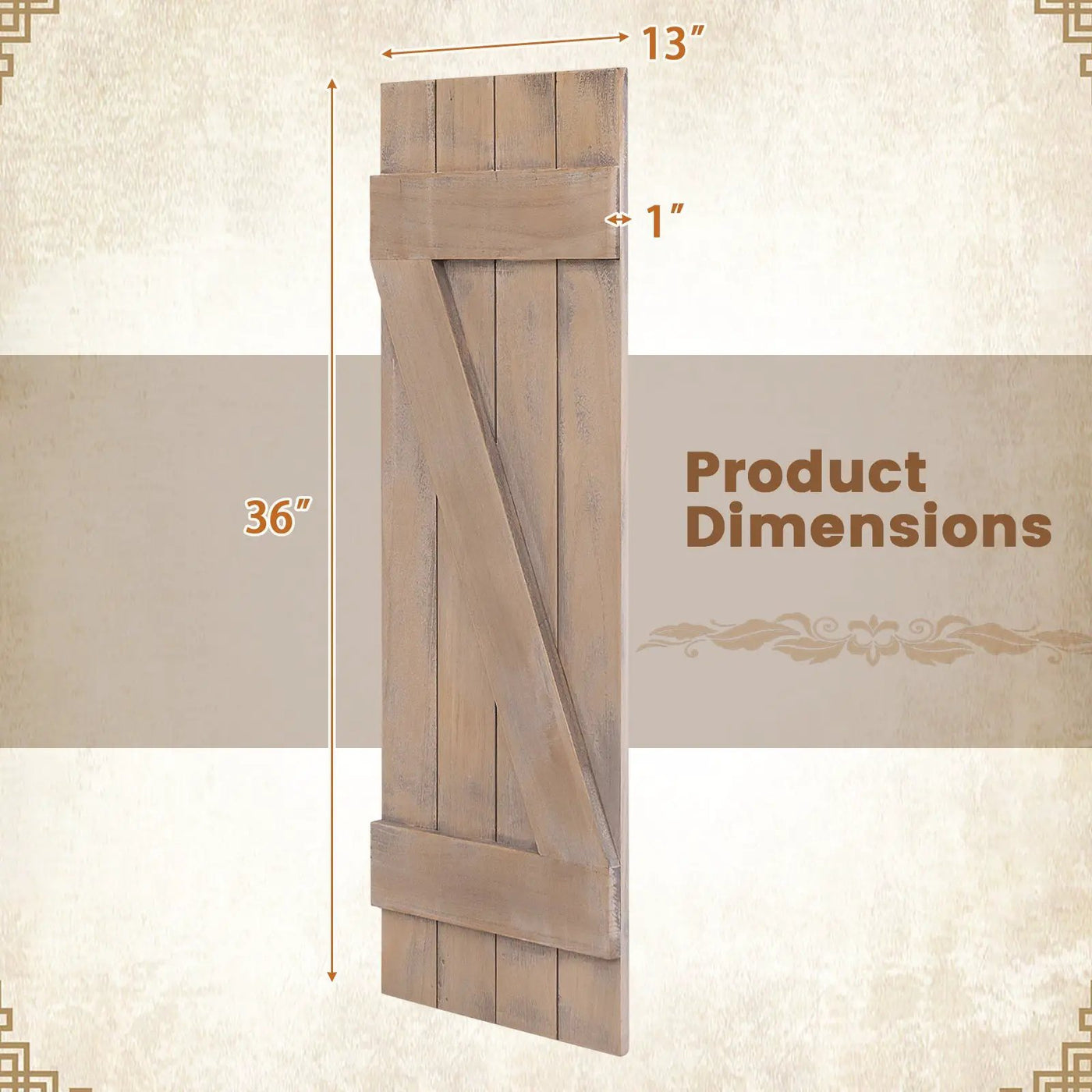 36 x 13 Inch Farmhouse Paulownia Wood Window Shutters Set of 2 for Windows by DirectDeals