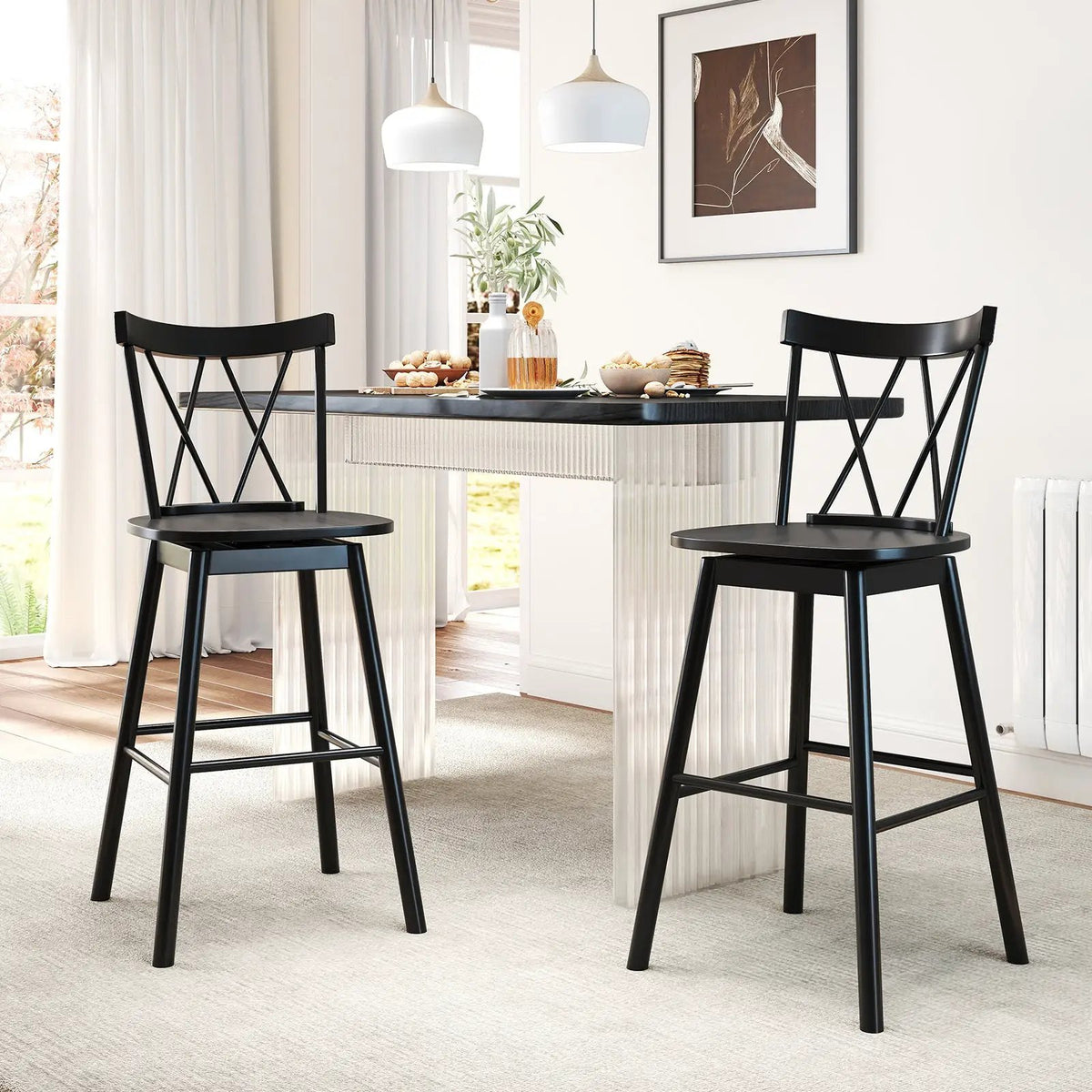 Set of 2 Windsor Bar Stool with Ergonomic Backrest and Footrests by DirectDeals