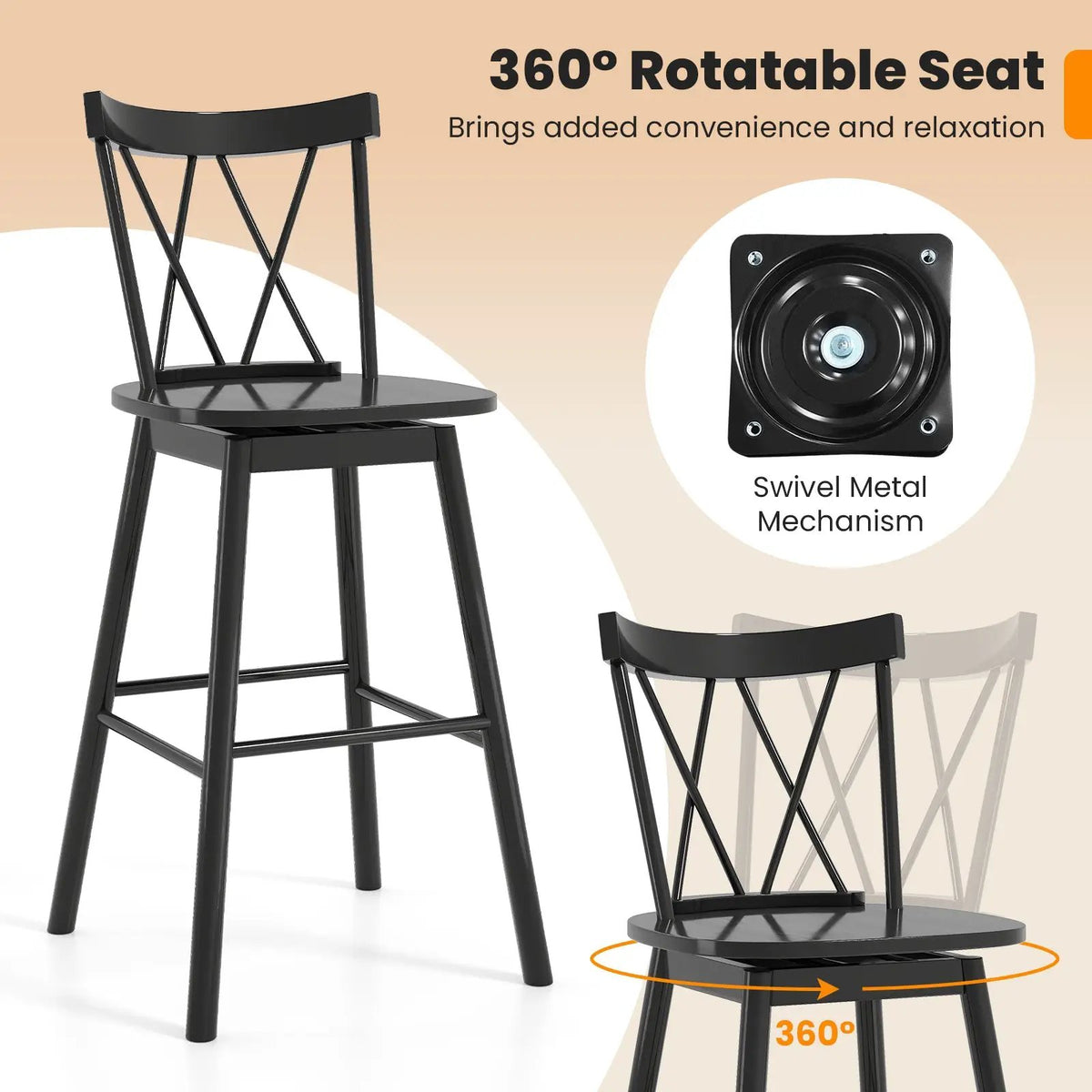 Set of 2 Windsor Bar Stool with Ergonomic Backrest and Footrests by DirectDeals