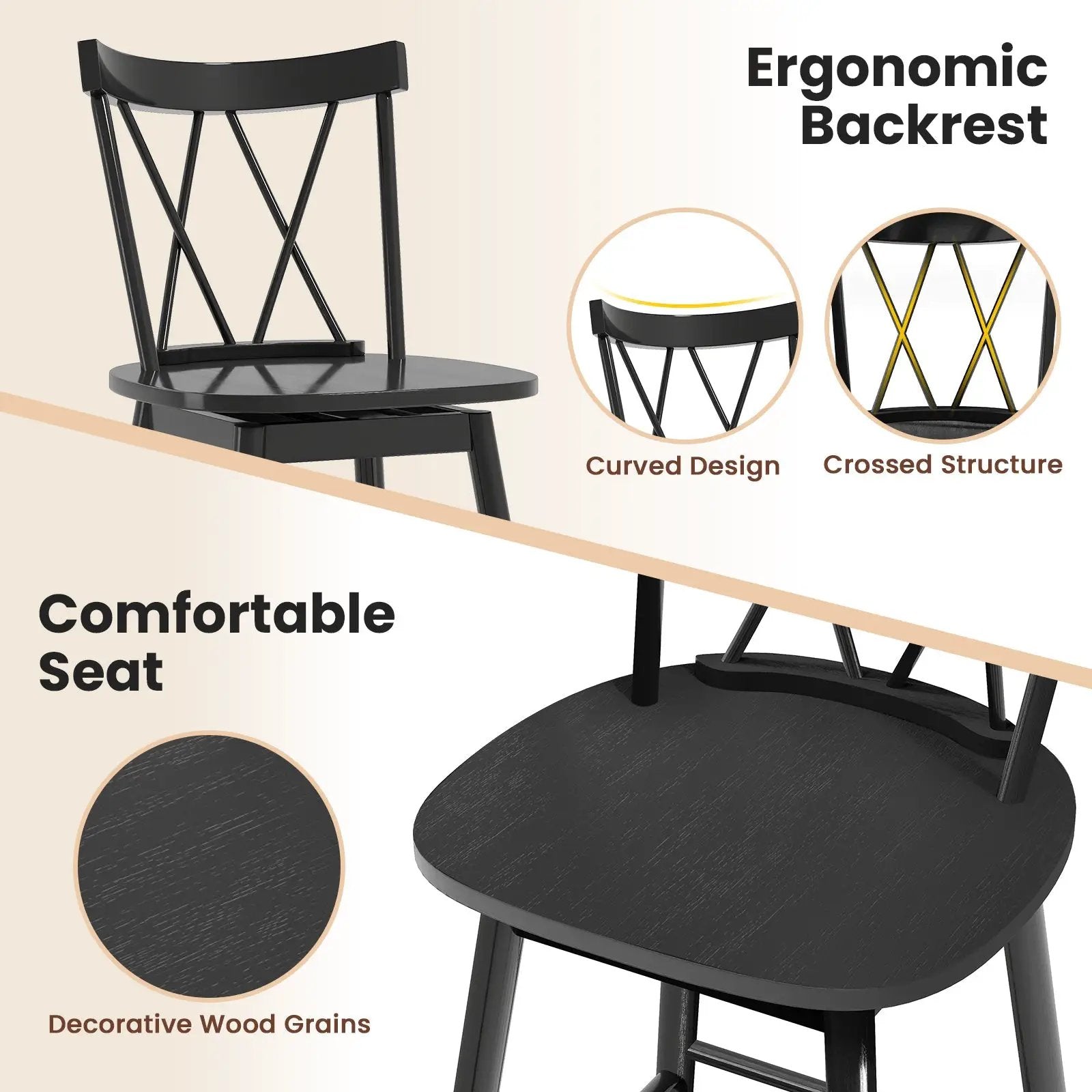 Set of 2 Windsor Bar Stool with Ergonomic Backrest and Footrests by DirectDeals