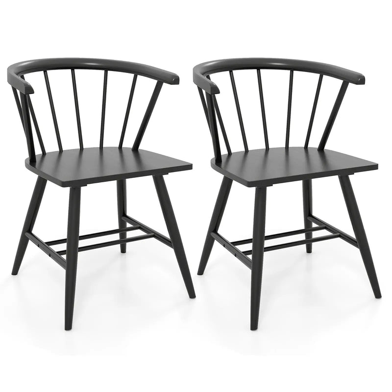 Windsor Dining Chair Set of 2 Mid-Century Modern Black Kitchen Chairs-Black by DirectDeals