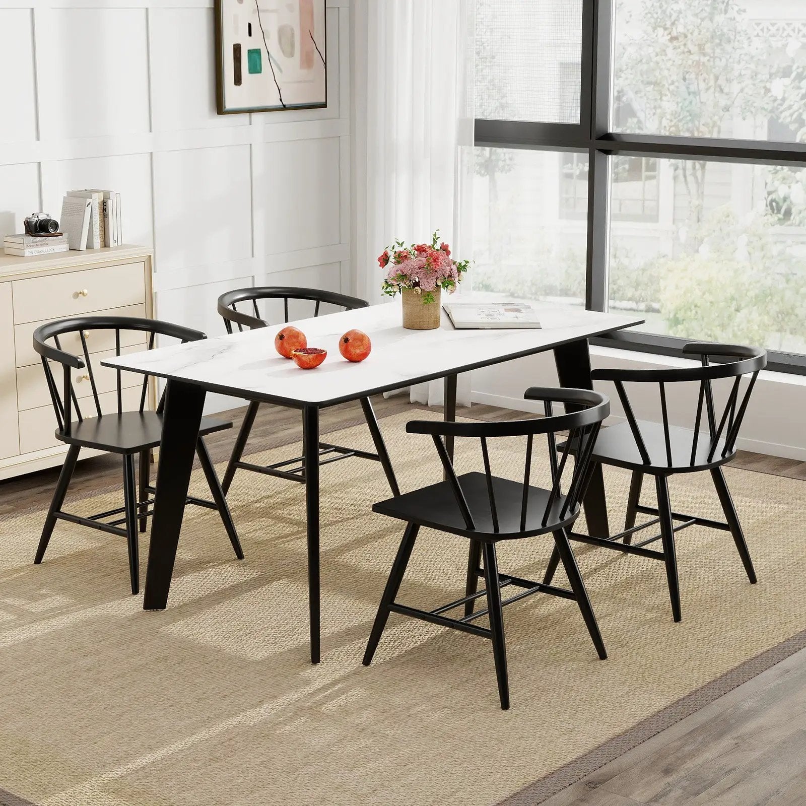 Windsor Dining Chair Set of 2 Mid-Century Modern Black Kitchen Chairs-Black by DirectDeals