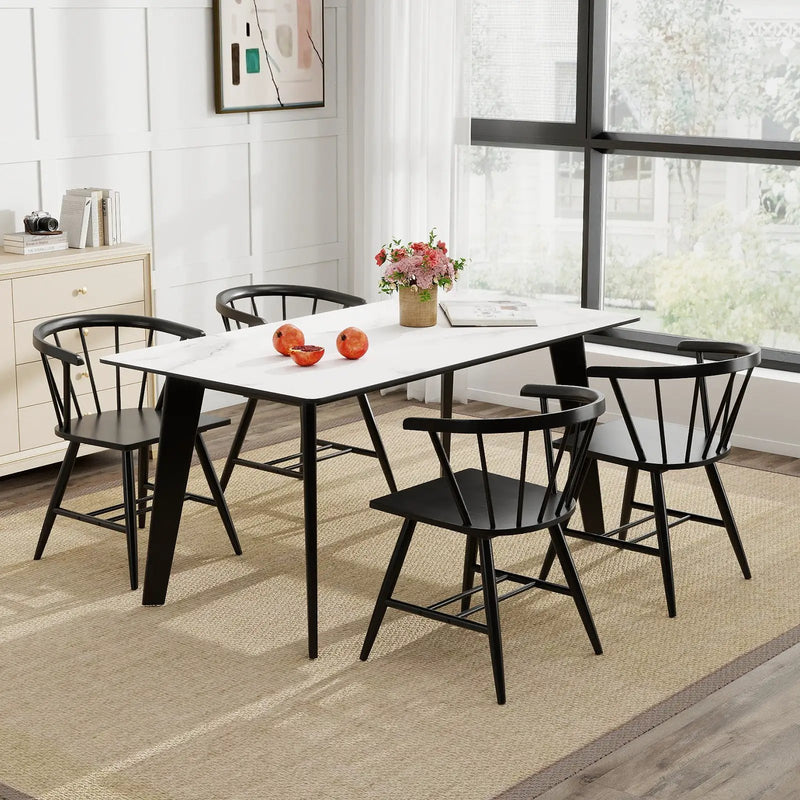 Windsor Dining Chair Set of 2 Mid-Century Modern Black Kitchen Chairs-Black by DirectDeals